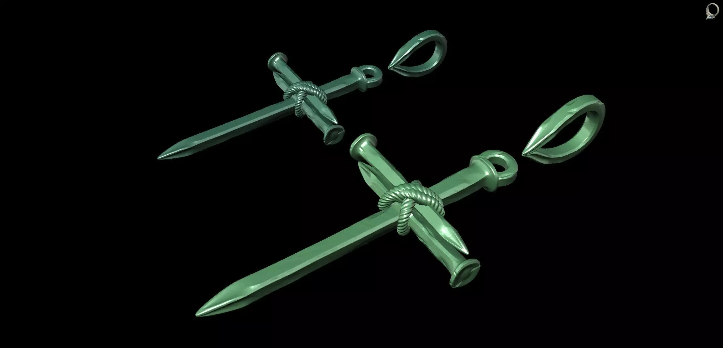 Three Forged Nails Cross with Rope Christian Pendant 3D print model_13