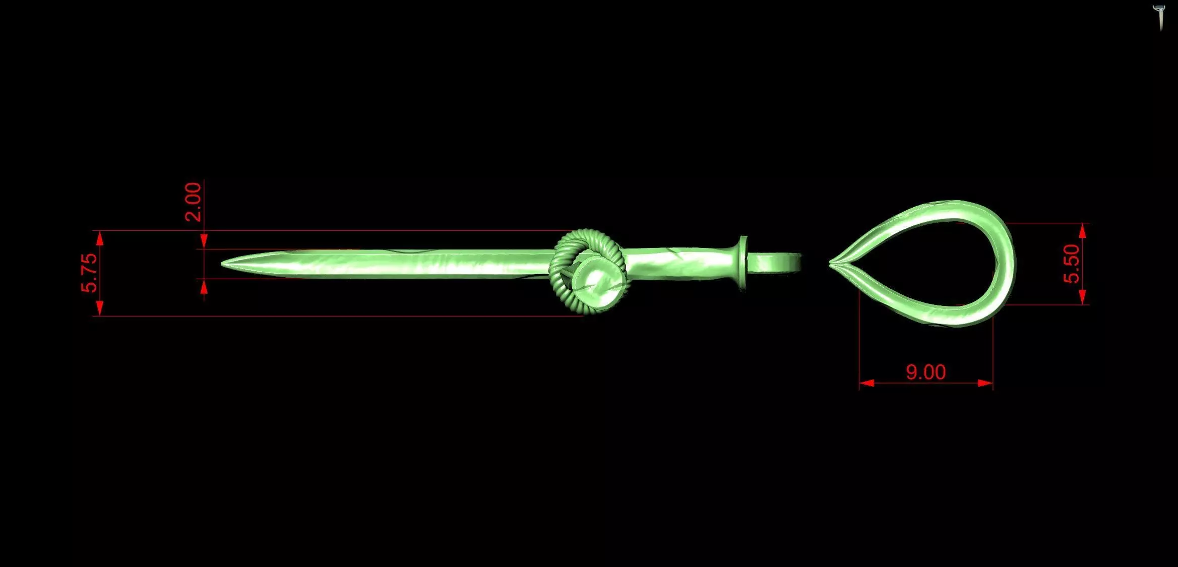 Three Forged Nails Cross with Rope Christian Pendant 3D print model_9