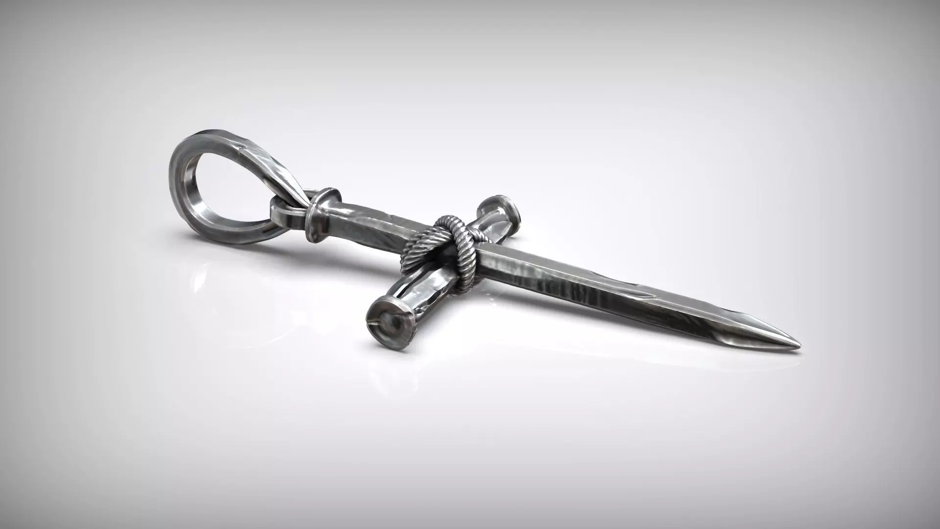 Three Forged Nails Cross with Rope Christian Pendant 3D print model_7