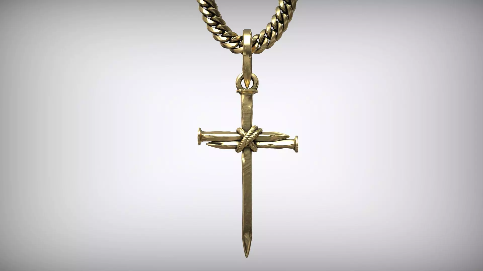 Three Forged Nails Cross with Rope Christian Pendant 3D print model_2