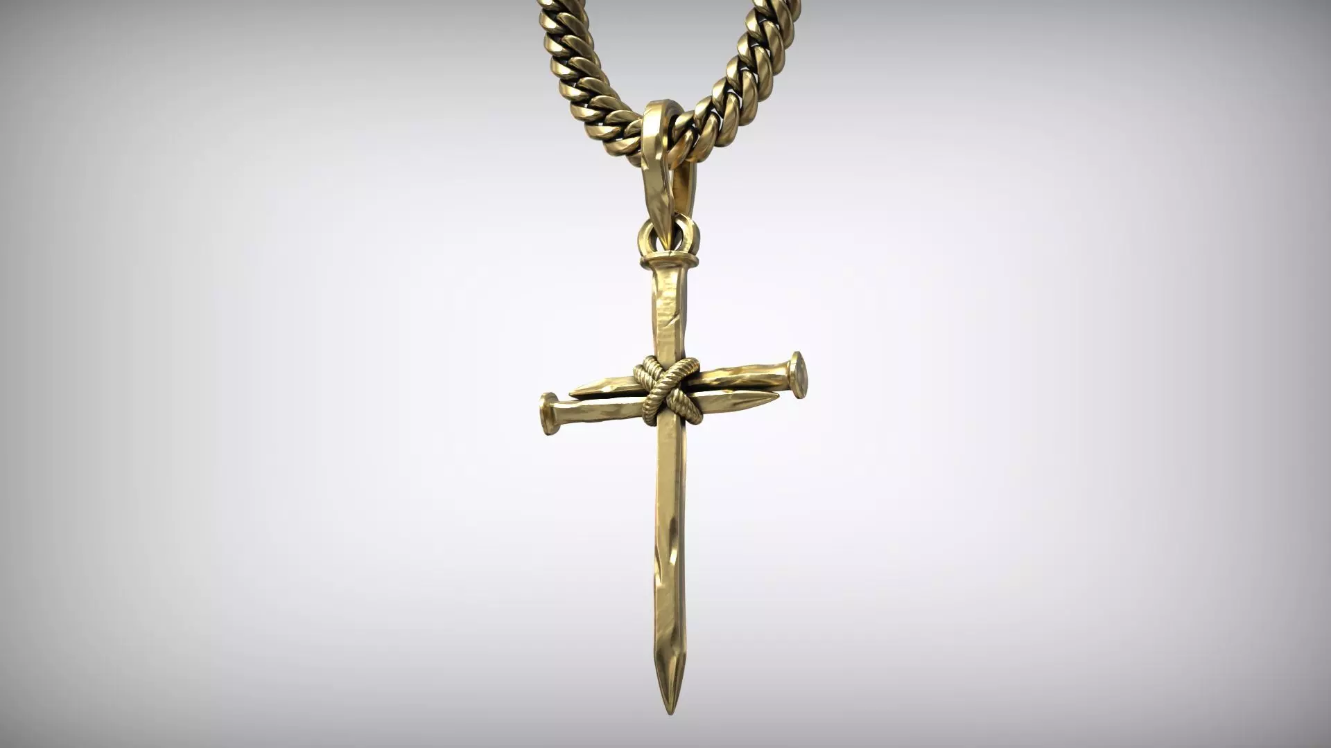 Three Forged Nails Cross with Rope Christian Pendant 3D print model_4