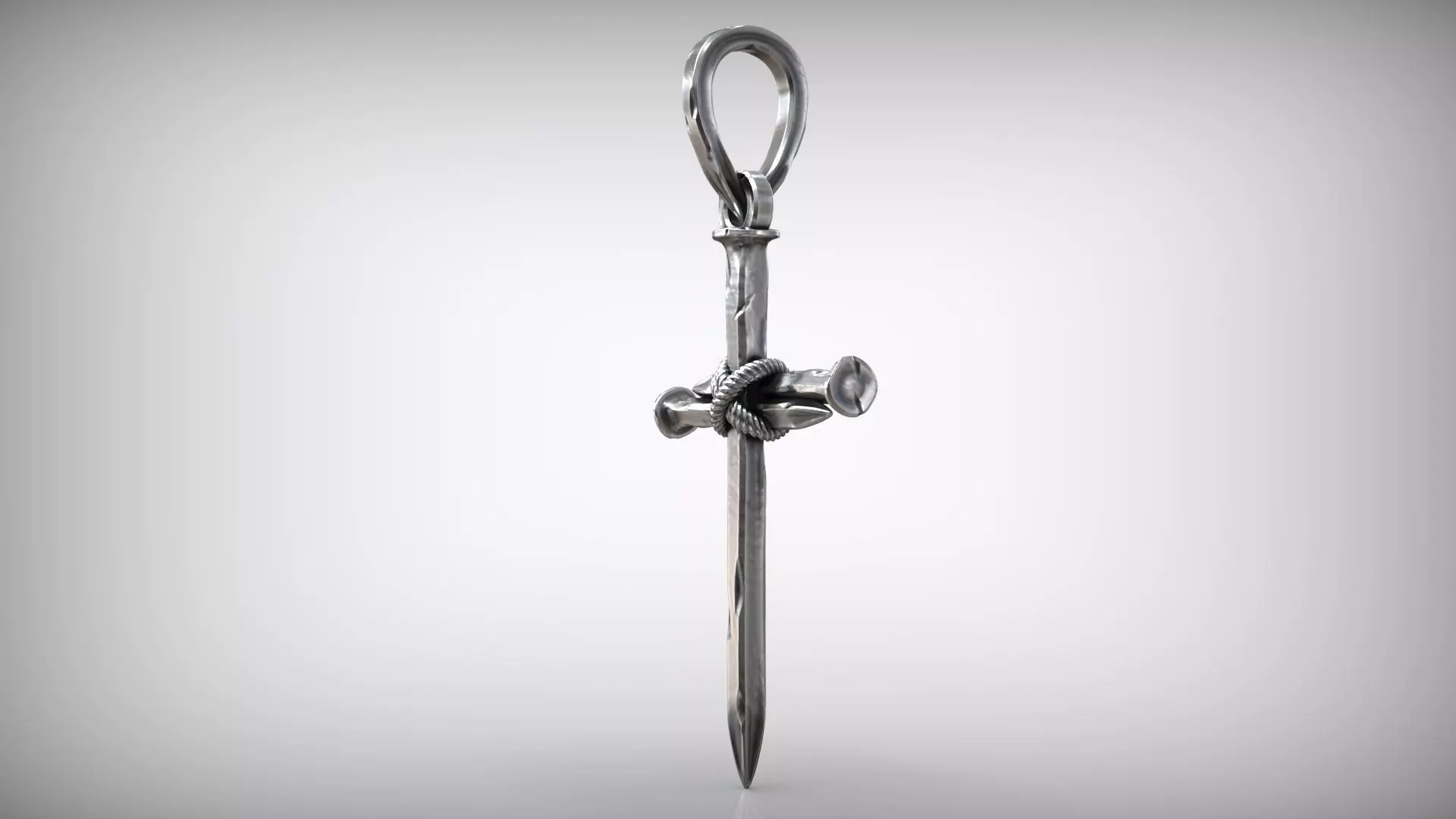 Three Forged Nails Cross with Rope Christian Pendant 3D print model_5