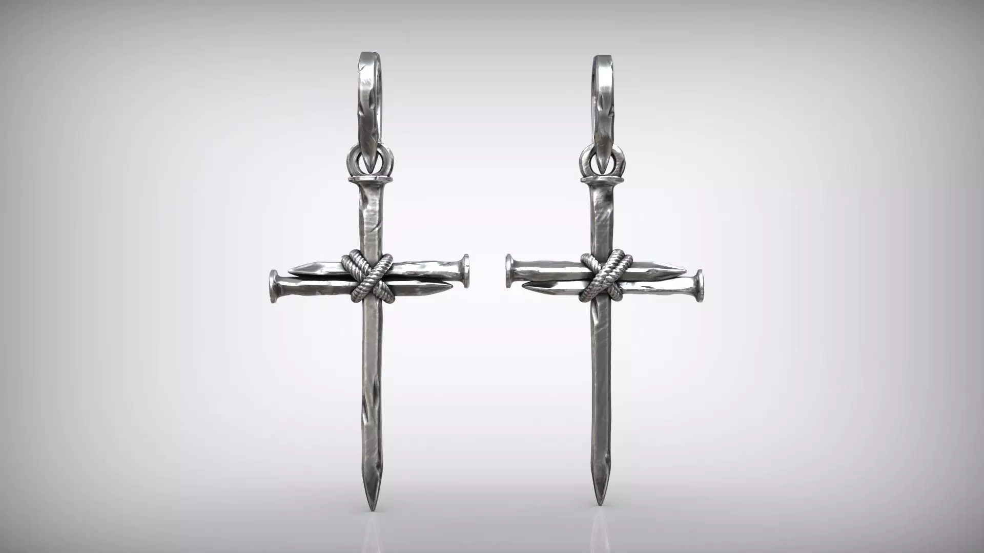 Three Forged Nails Cross with Rope Christian Pendant 3D print model_1