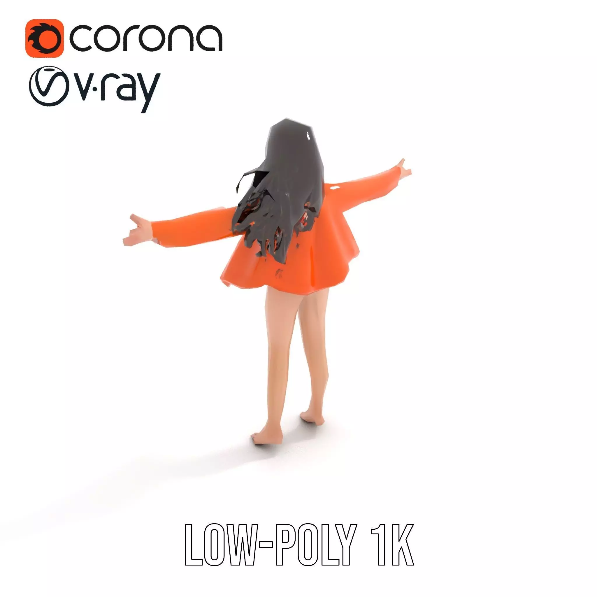 Orange Attire Female model pack Low-poly 3D model_10