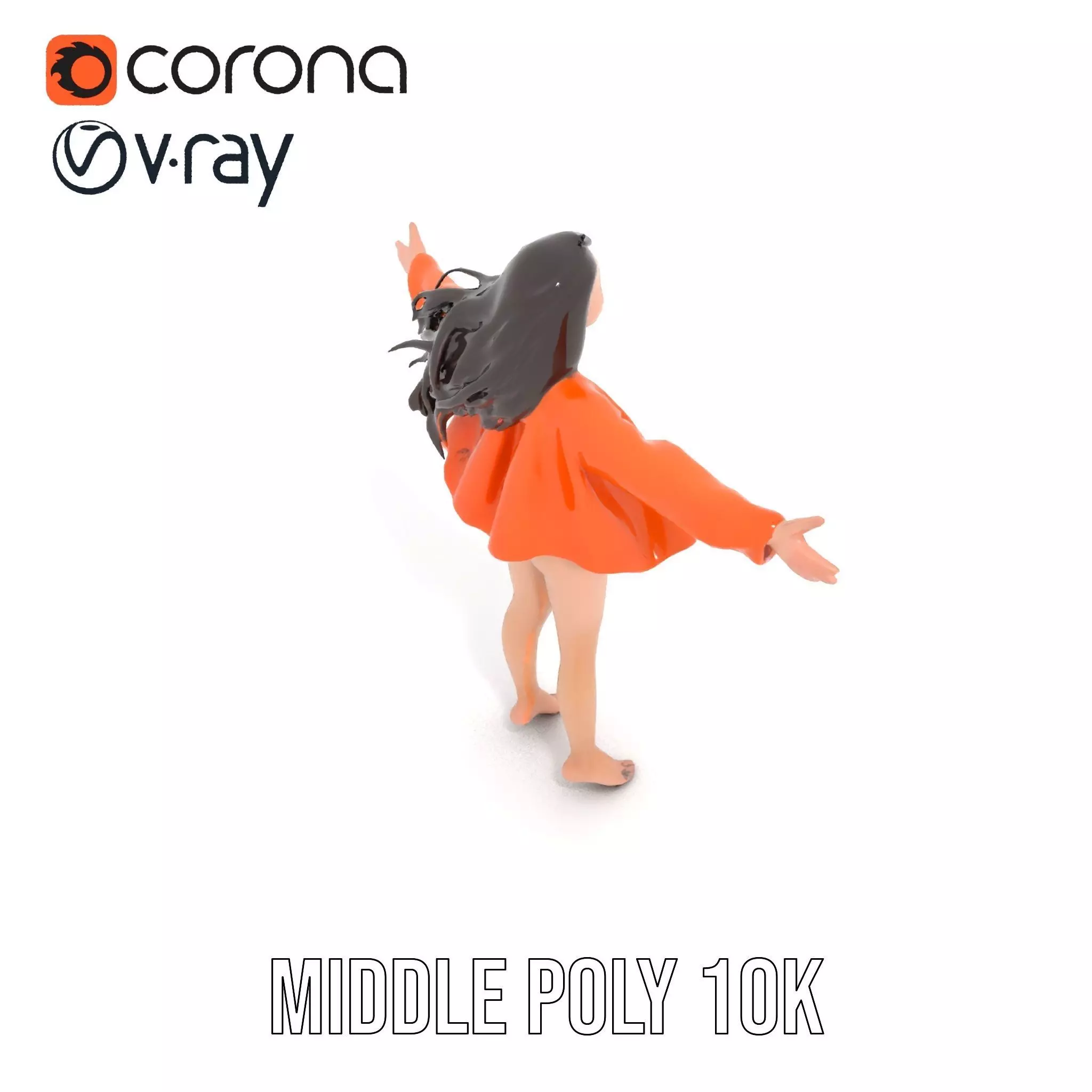 Orange Attire Female model pack Low-poly 3D model_18