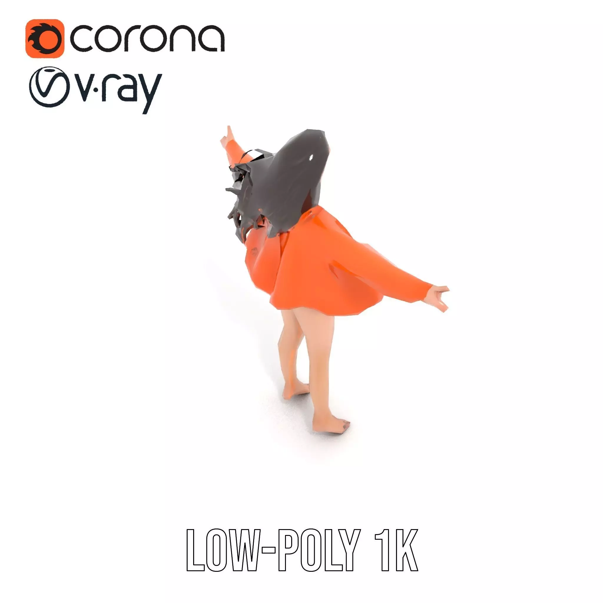 Orange Attire Female model pack Low-poly 3D model_13