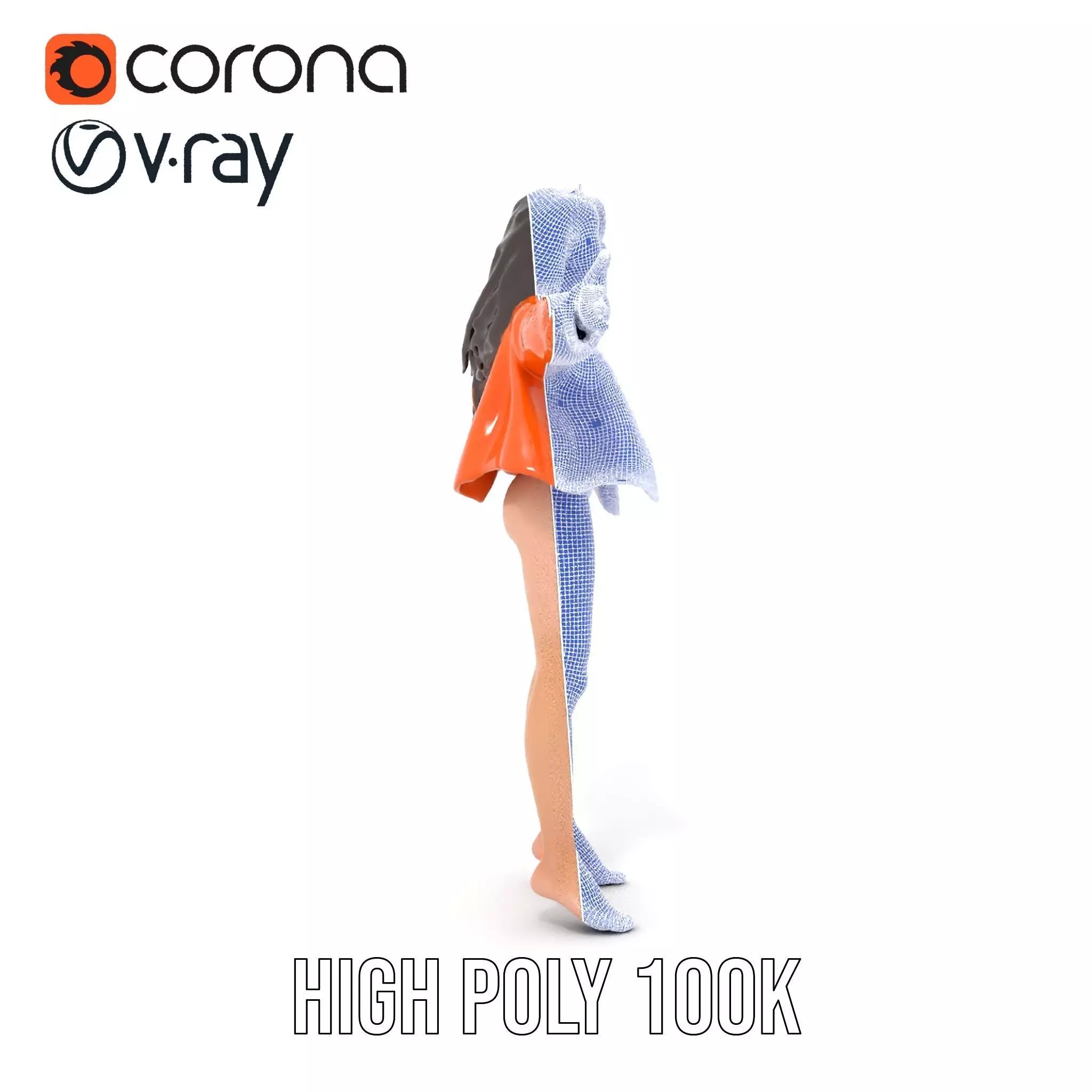 Orange Attire Female model pack Low-poly 3D model_32