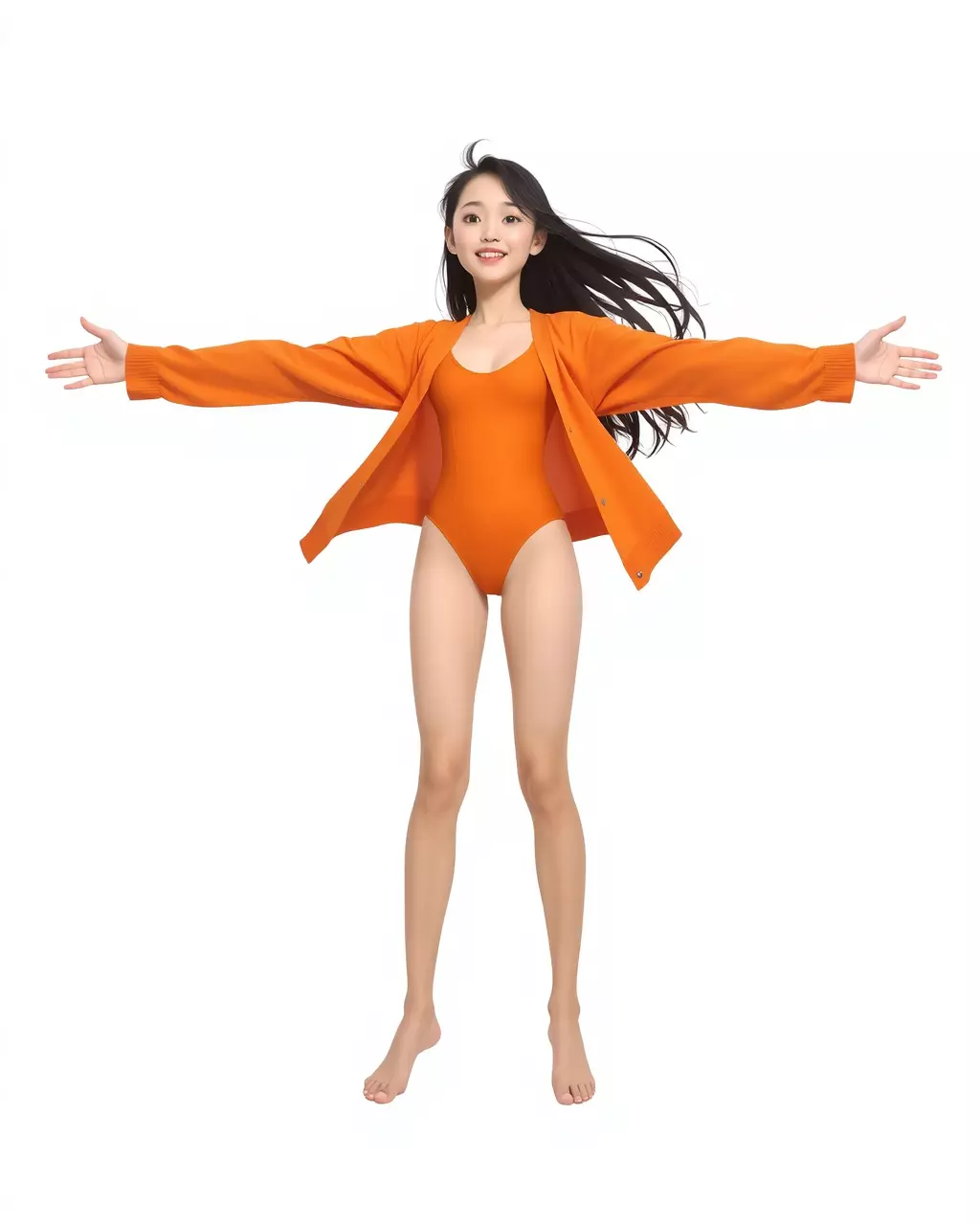 Orange Attire Female model pack Low-poly 3D model_2