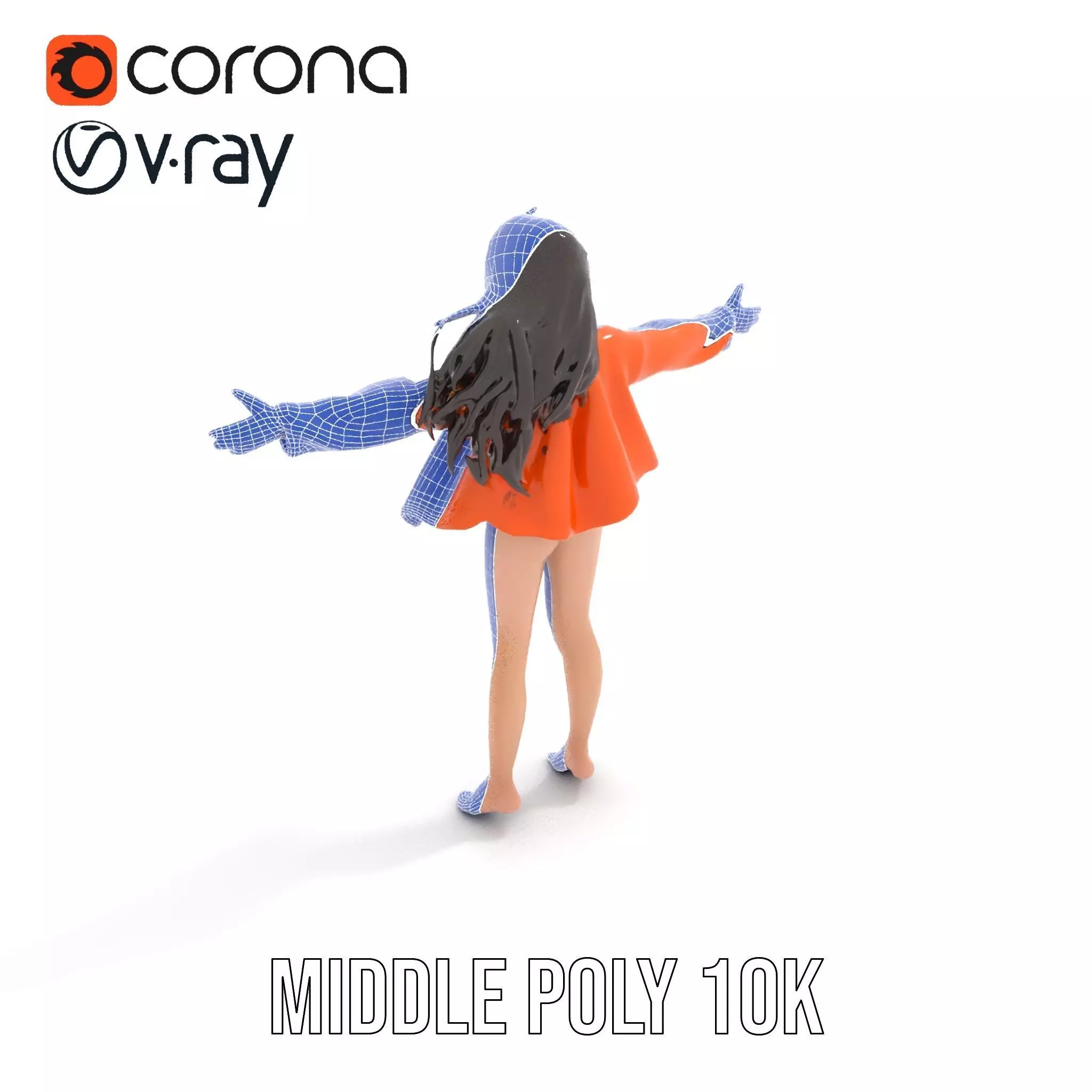 Orange Attire Female model pack Low-poly 3D model_23