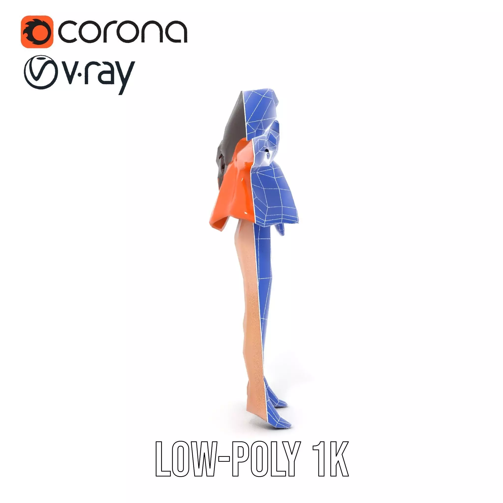 Orange Attire Female model pack Low-poly 3D model_16