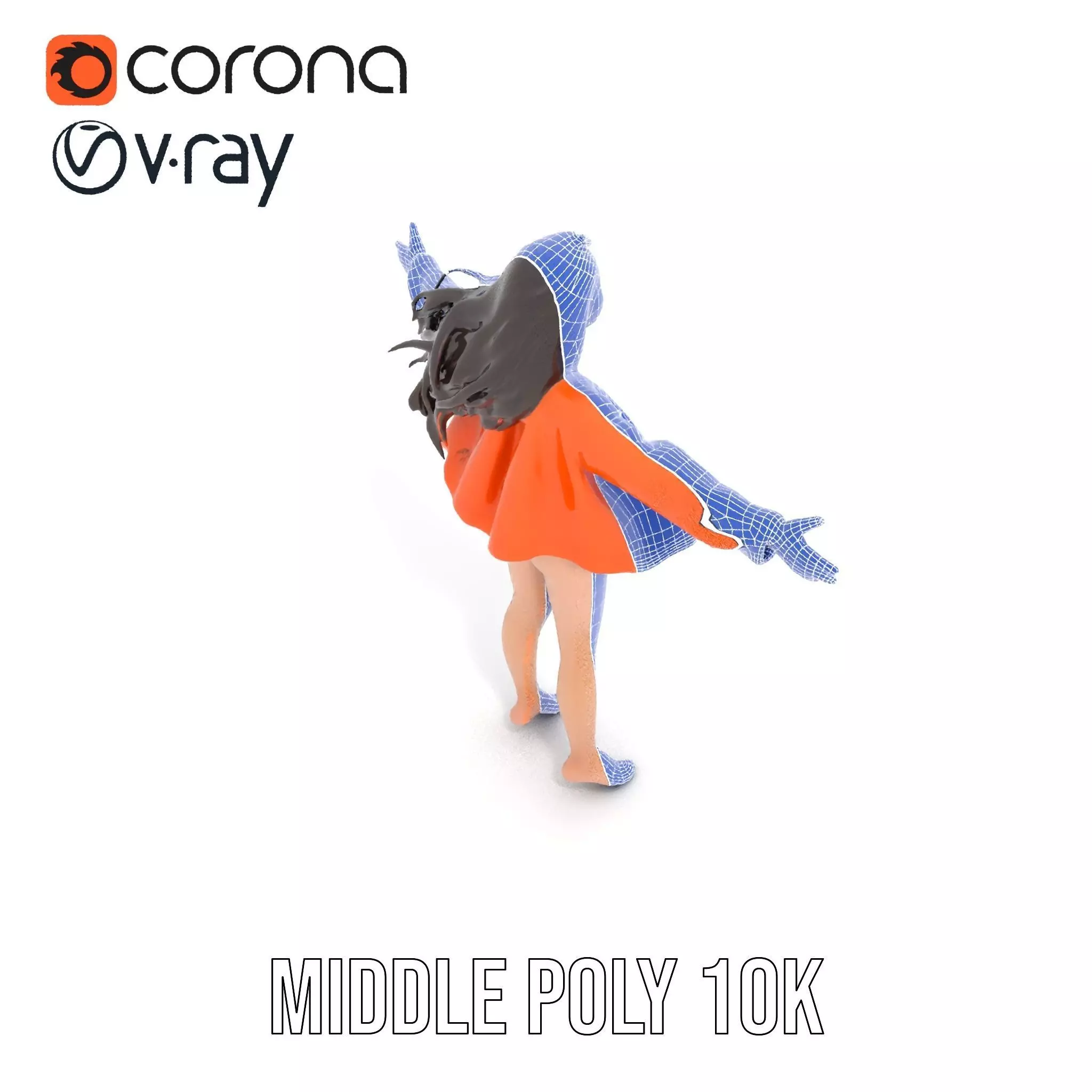 Orange Attire Female model pack Low-poly 3D model_20