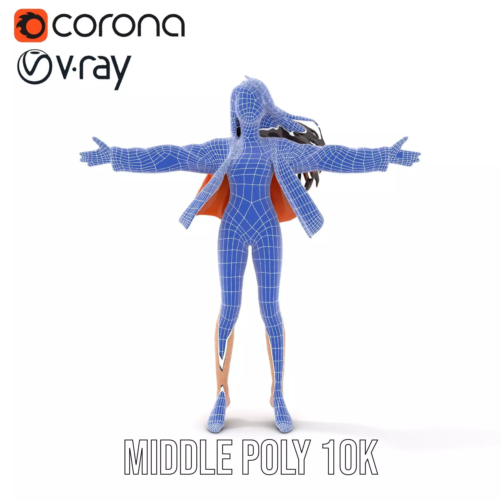 Orange Attire Female model pack Low-poly 3D model_29