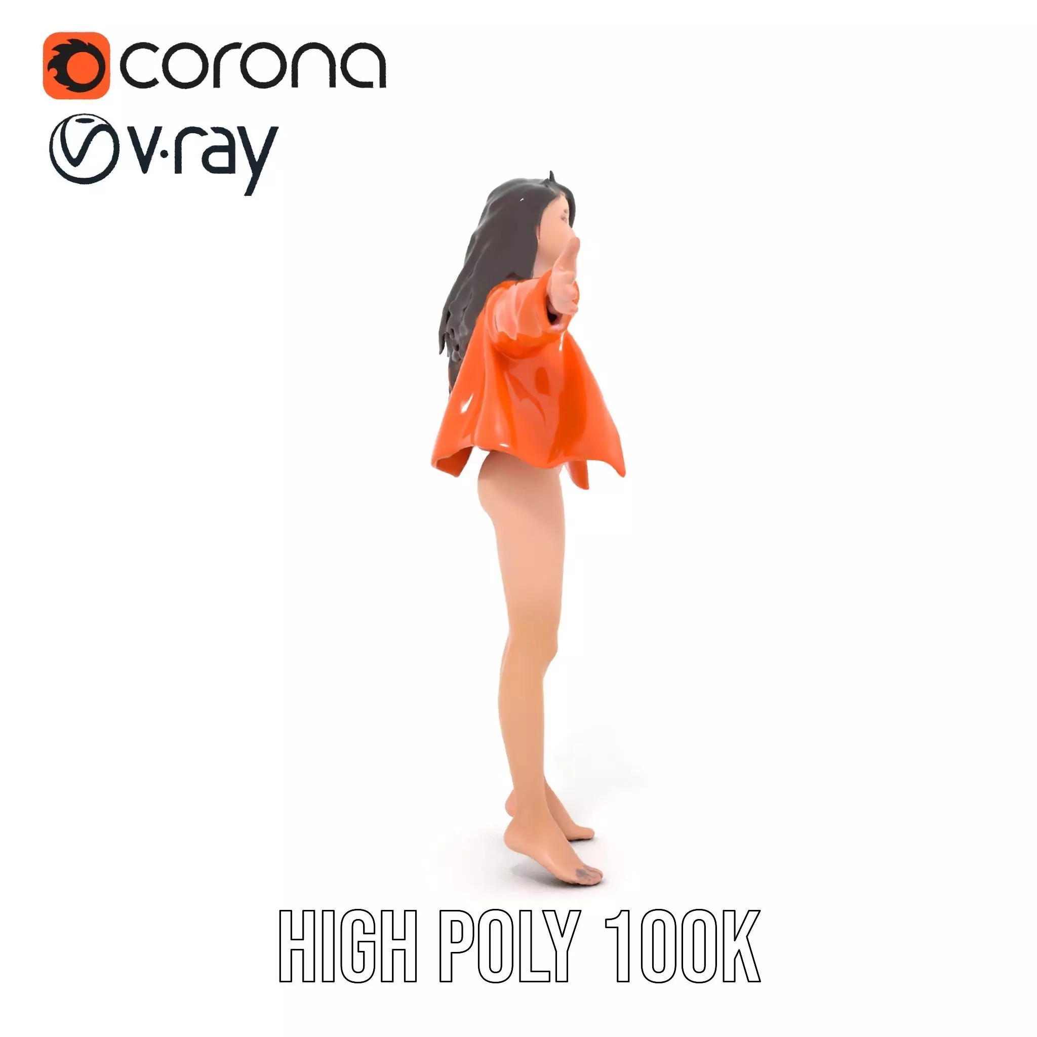 Orange Attire Female model pack Low-poly 3D model_22