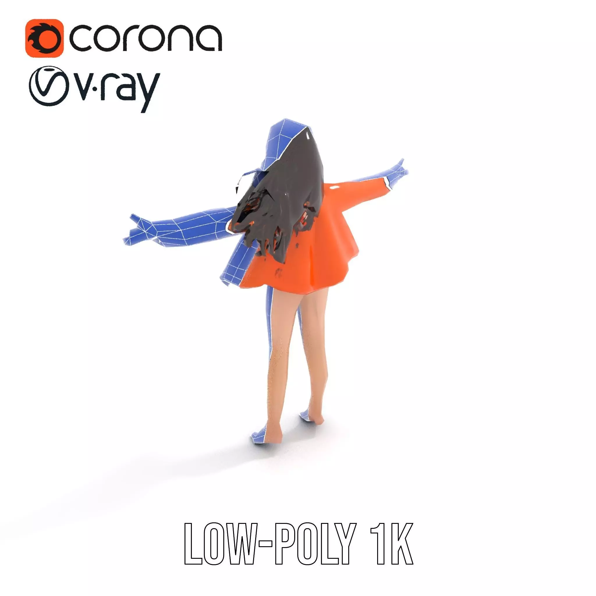 Orange Attire Female model pack Low-poly 3D model_30