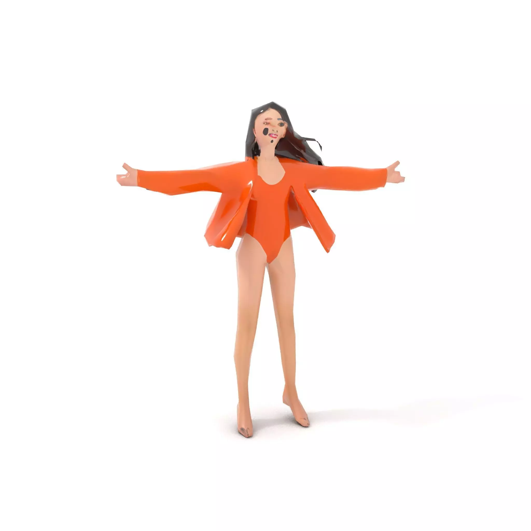 Orange Attire Female model pack Low-poly 3D model_7