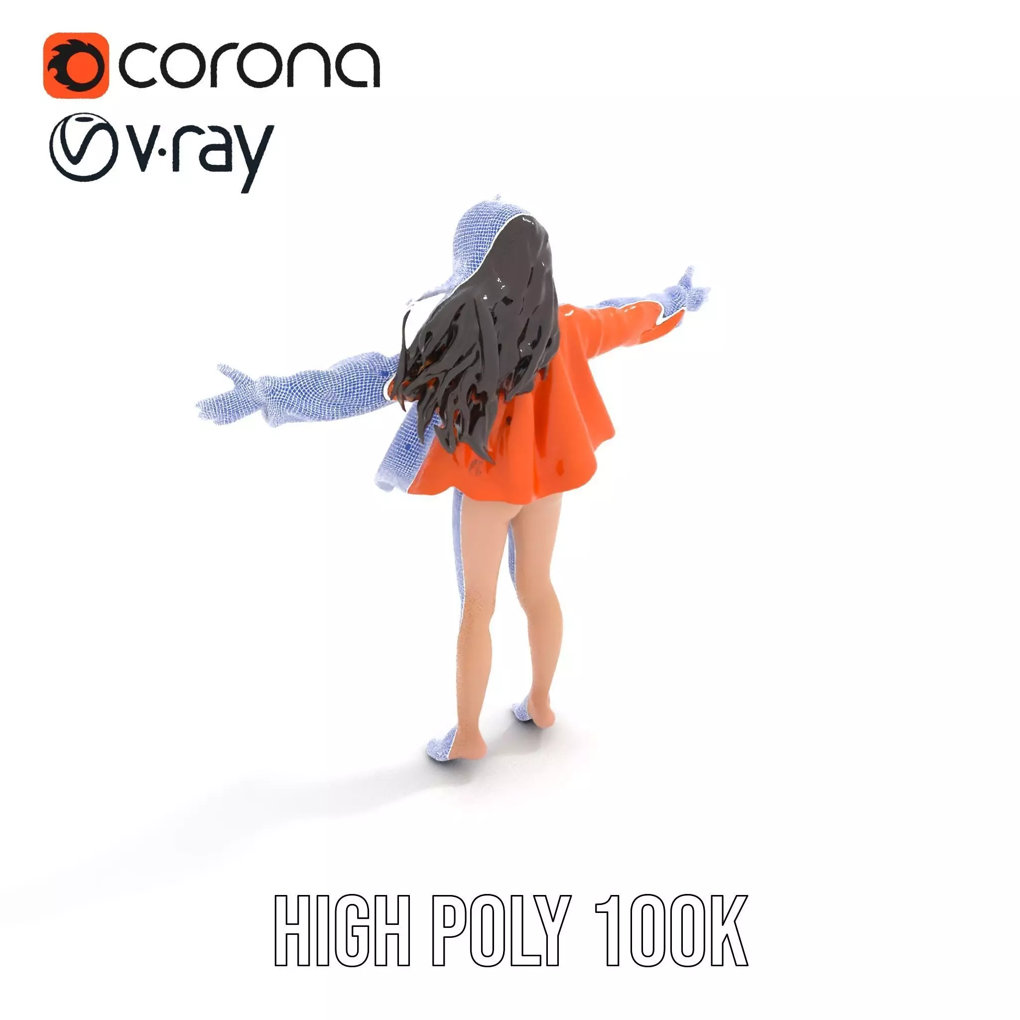 Orange Attire Female model pack Low-poly 3D model_17