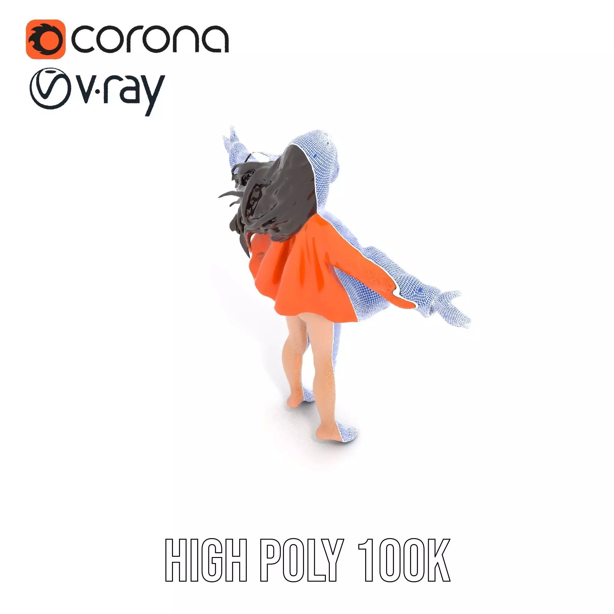 Orange Attire Female model pack Low-poly 3D model_25