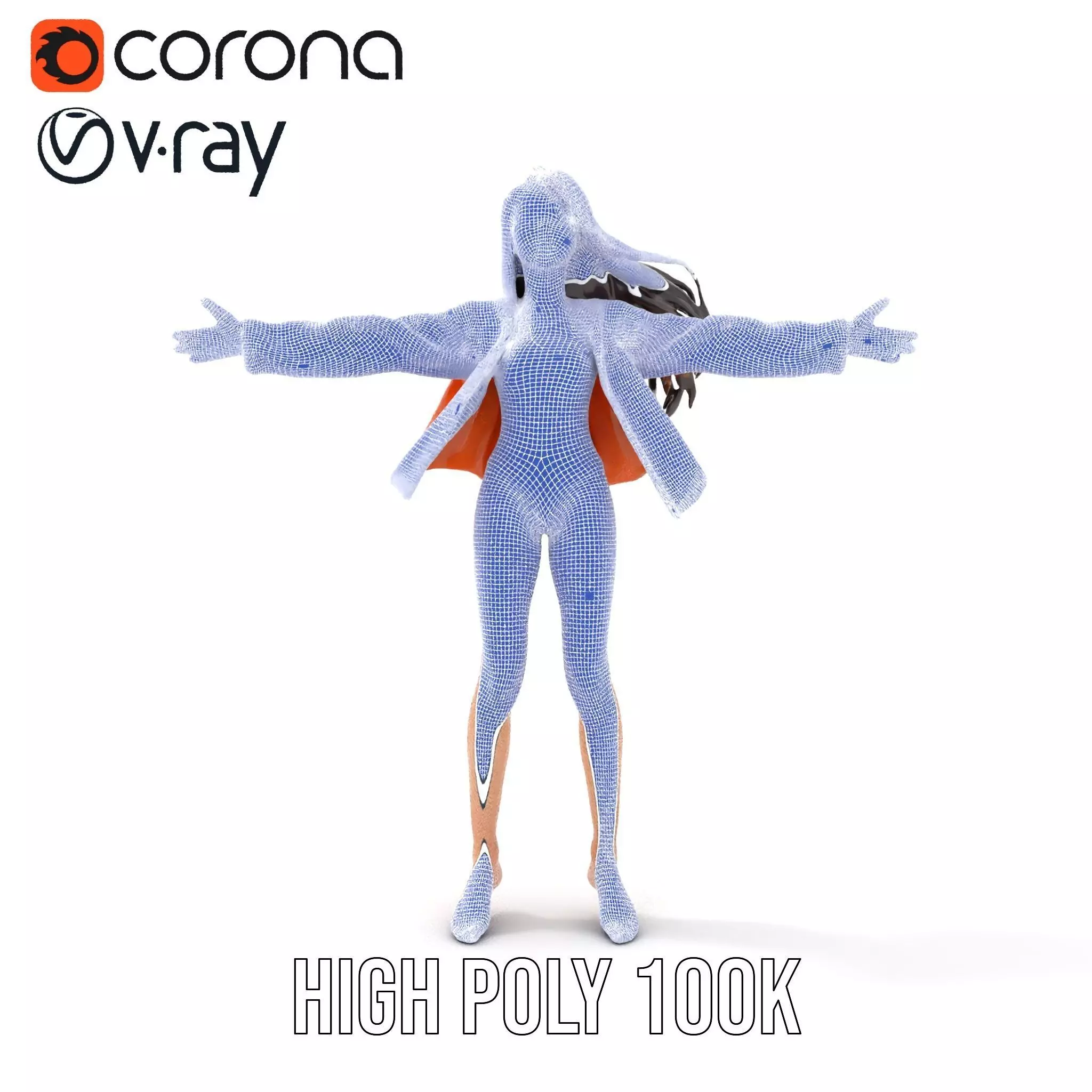 Orange Attire Female model pack Low-poly 3D model_31