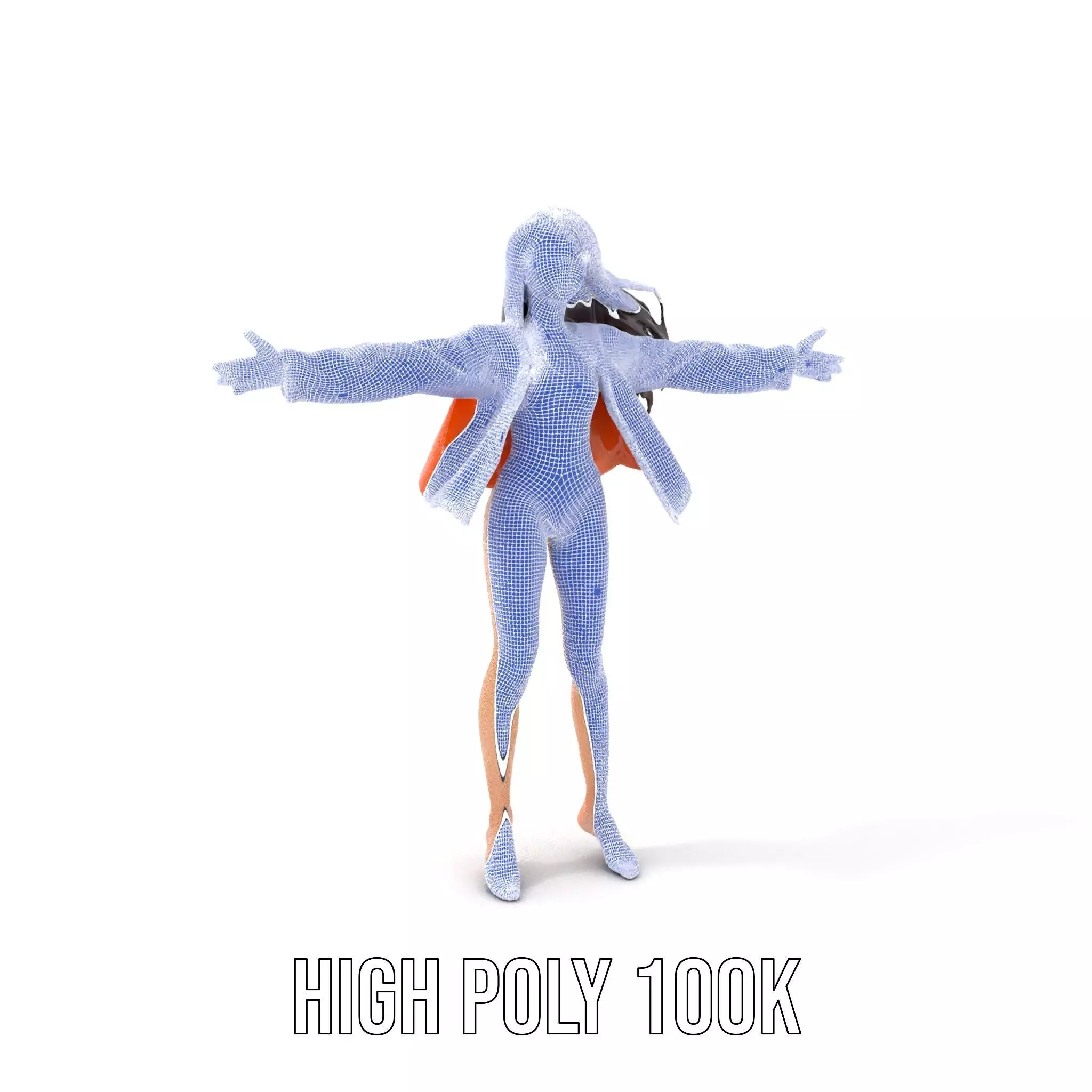 Orange Attire Female model pack Low-poly 3D model_4