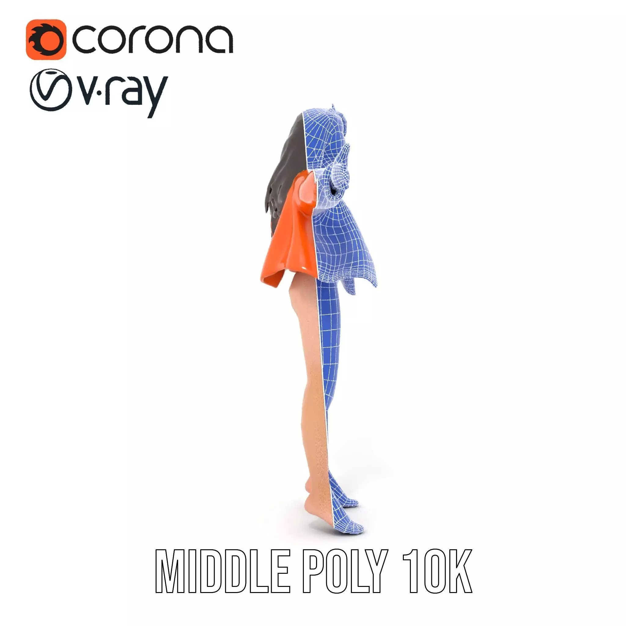 Orange Attire Female model pack Low-poly 3D model_26