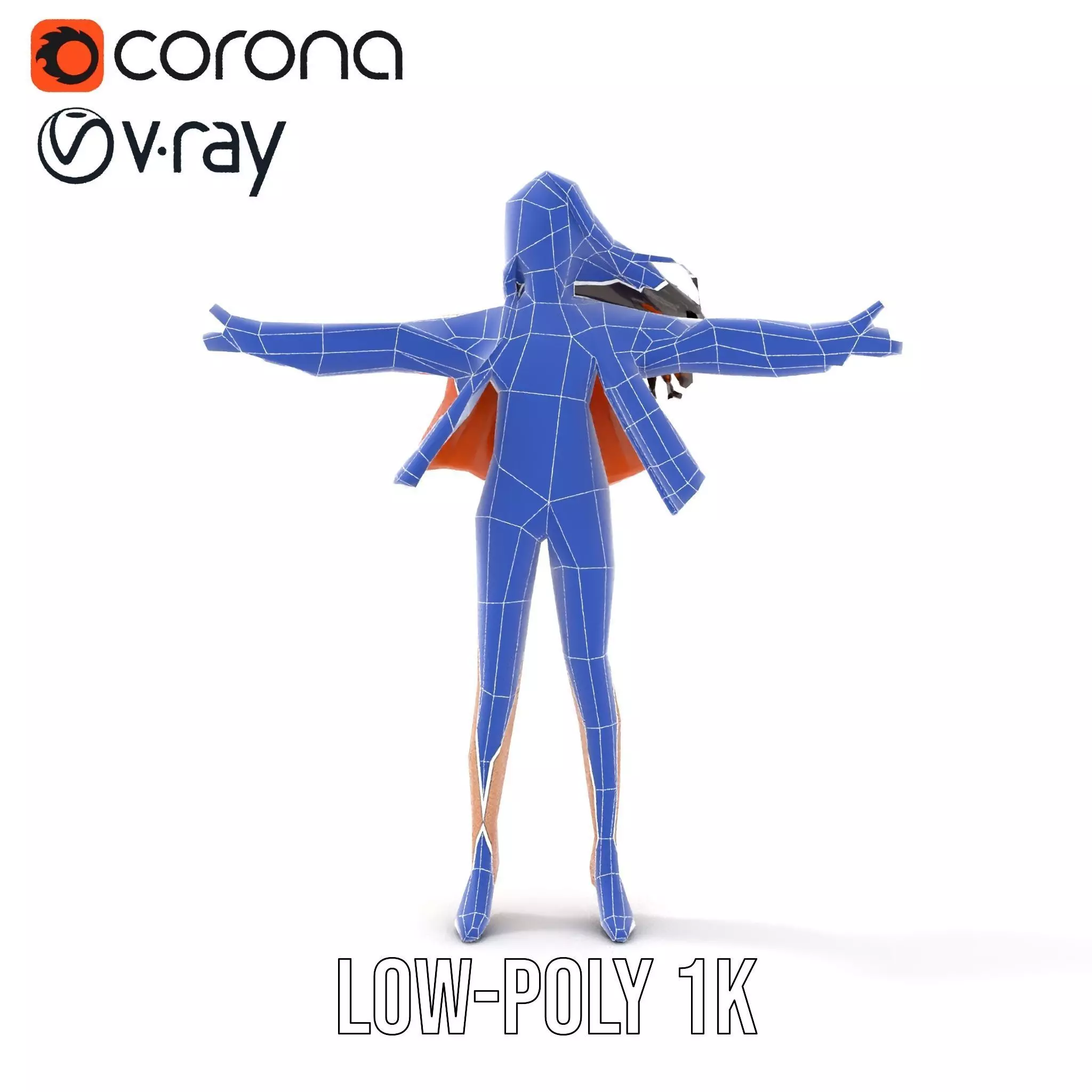 Orange Attire Female model pack Low-poly 3D model_24