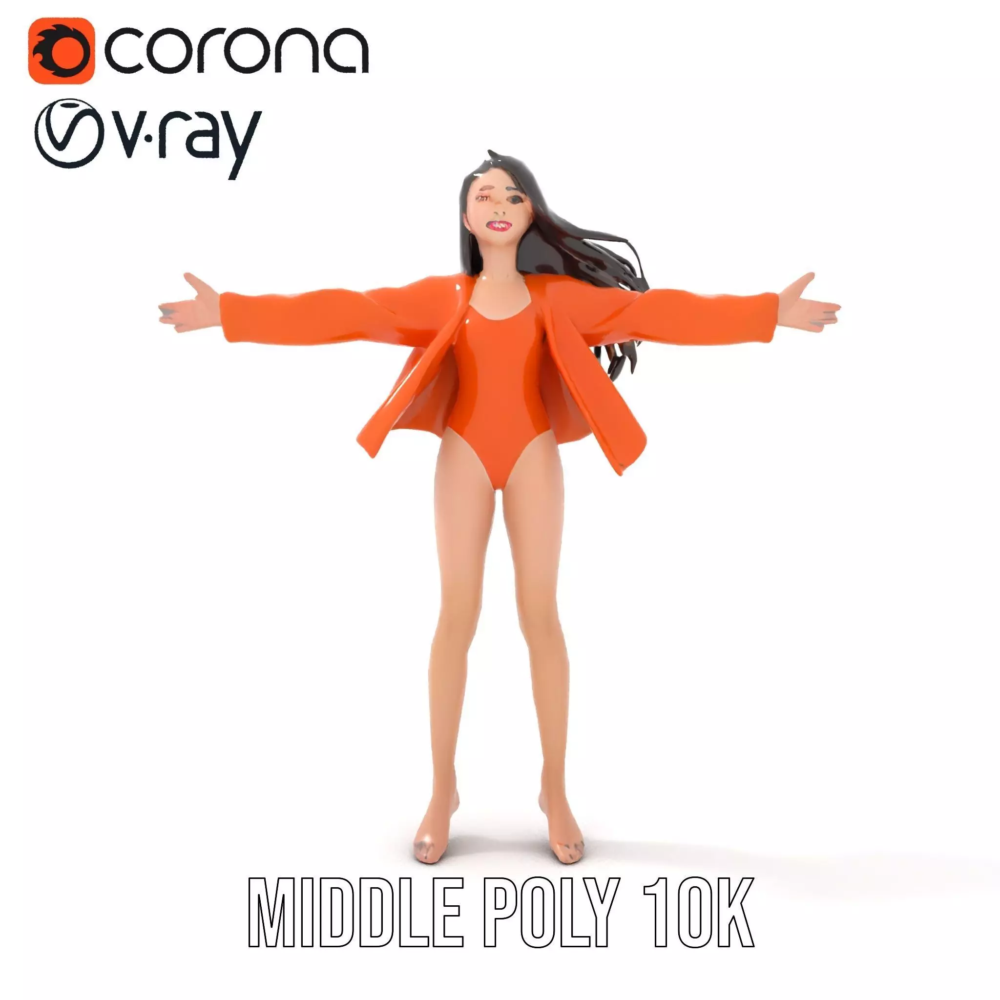 Orange Attire Female model pack Low-poly 3D model_5