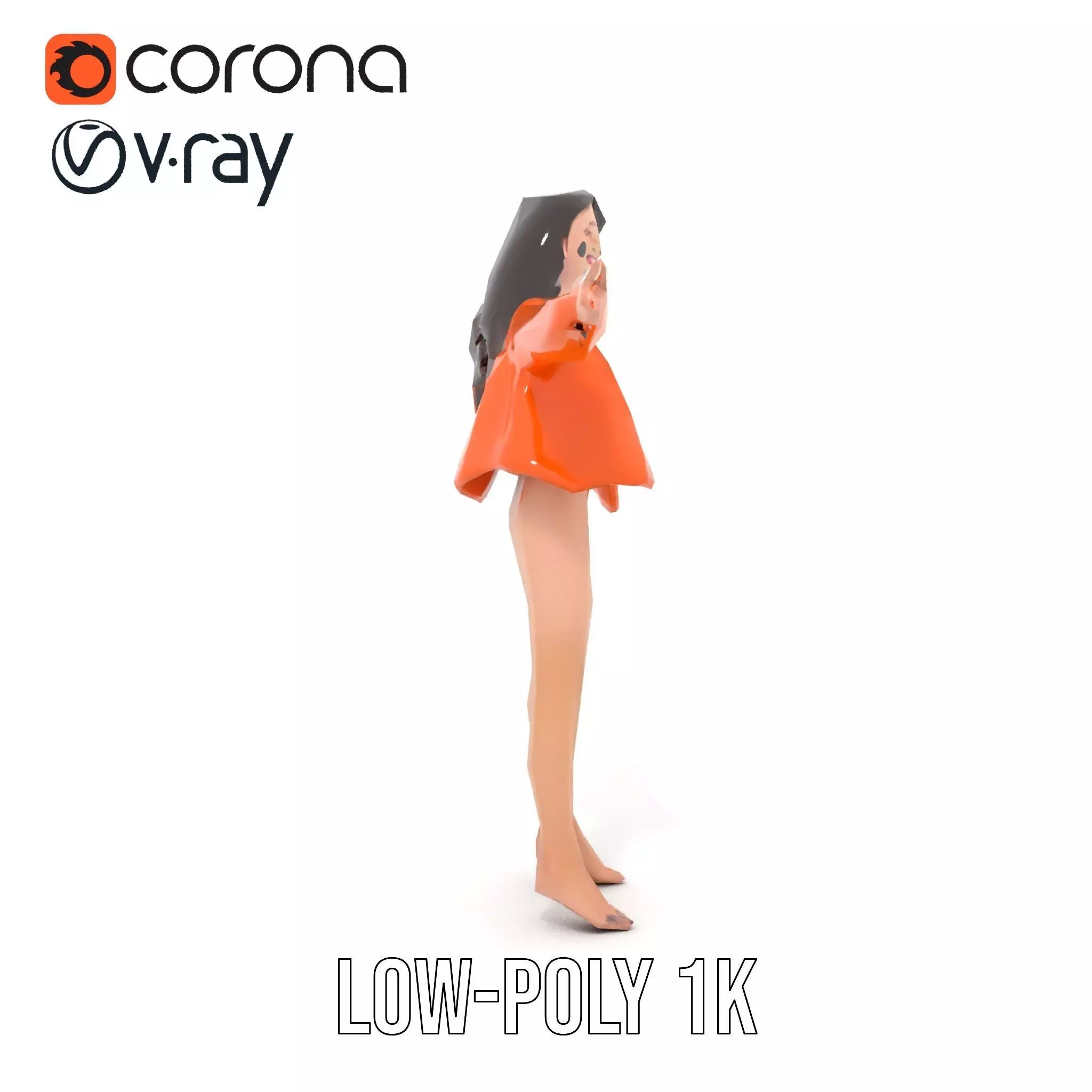 Orange Attire Female model pack Low-poly 3D model_21