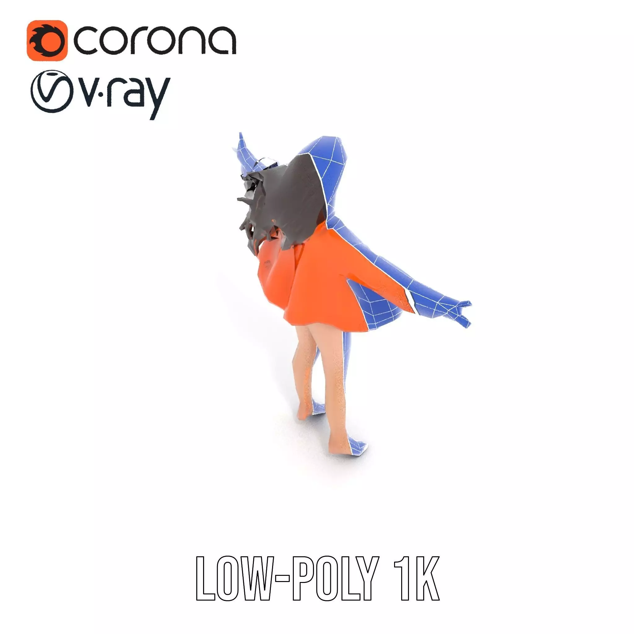 Orange Attire Female model pack Low-poly 3D model_19