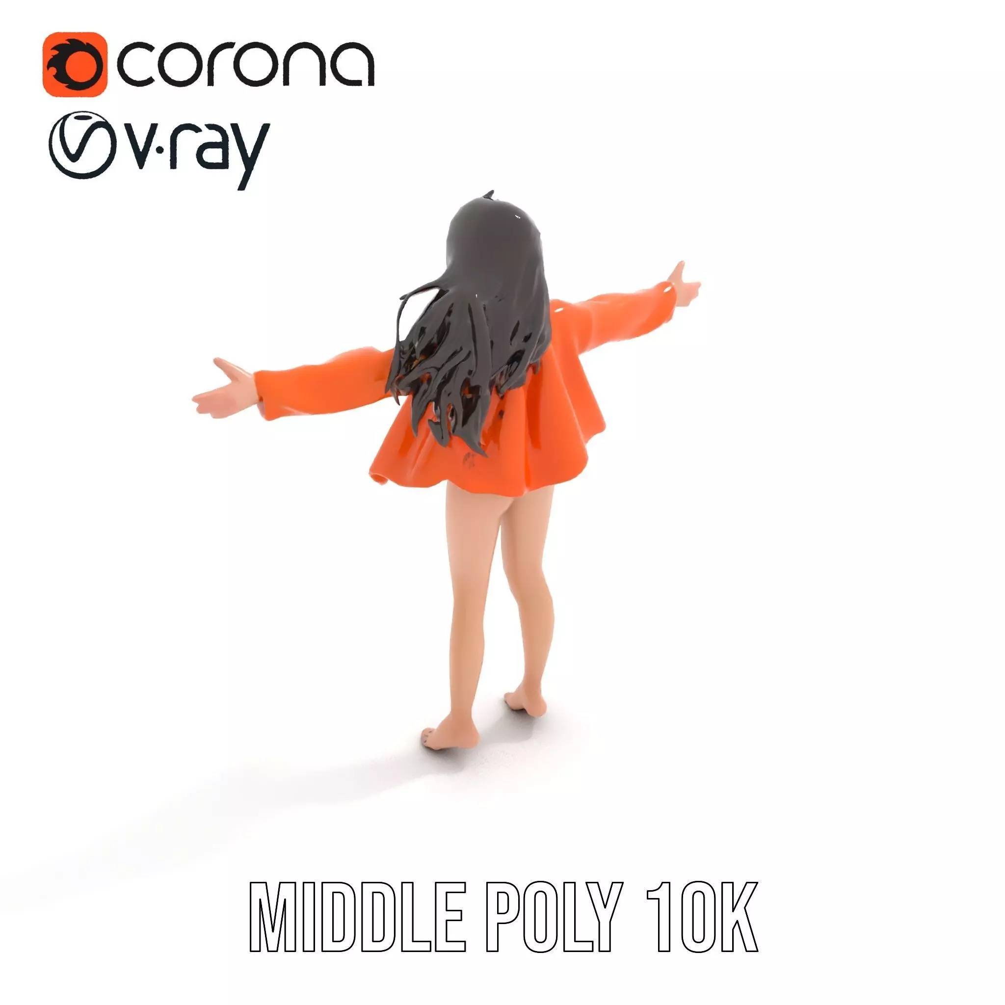 Orange Attire Female model pack Low-poly 3D model_9