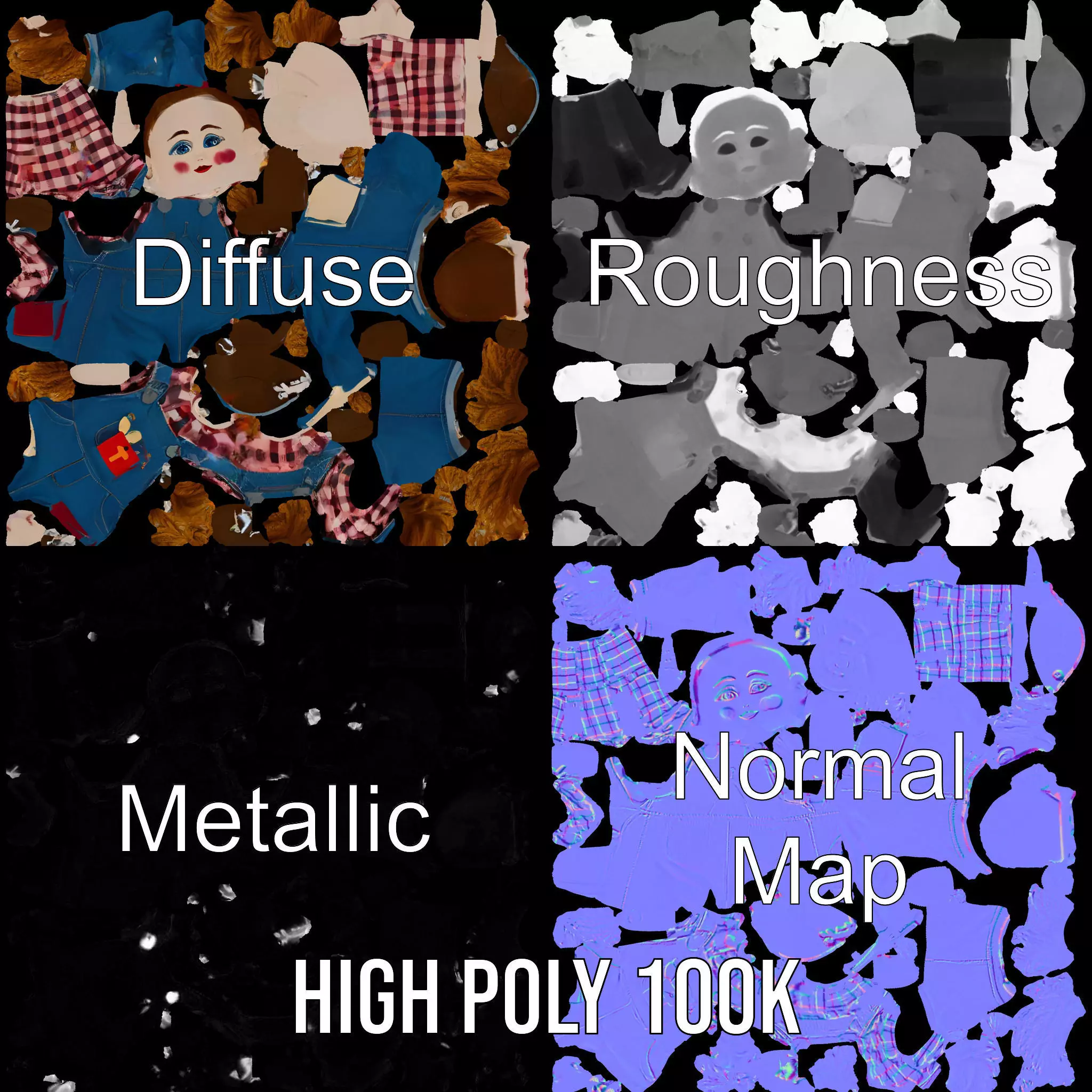 Playful Toy Doll model pack Low-poly 3D model_3