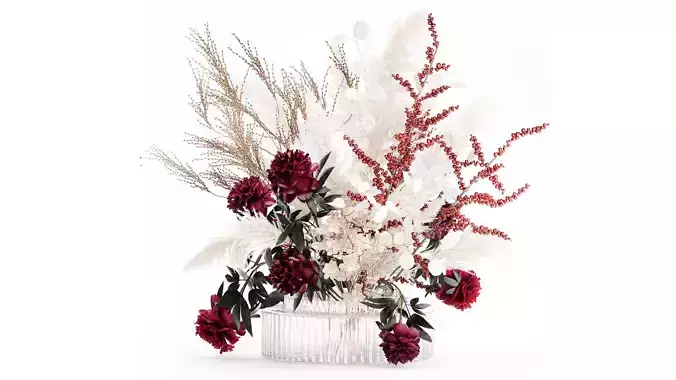 Dried flower bouquet pampas grass peony holly glass vase 664