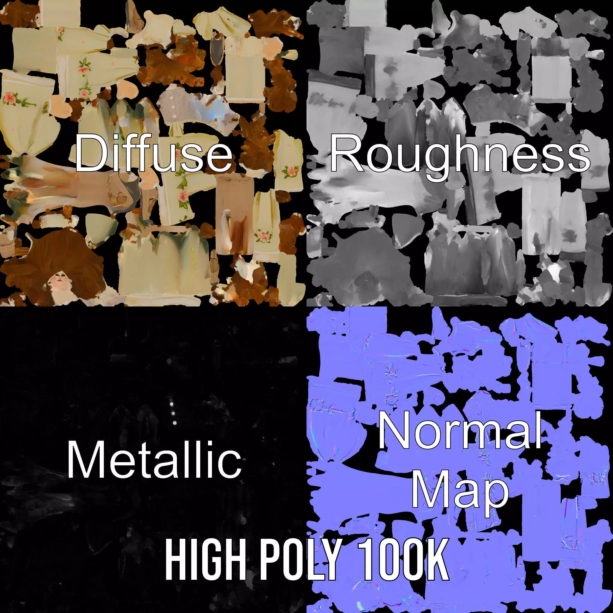 Vintage Porcelain Doll model pack Low-poly 3D model_3