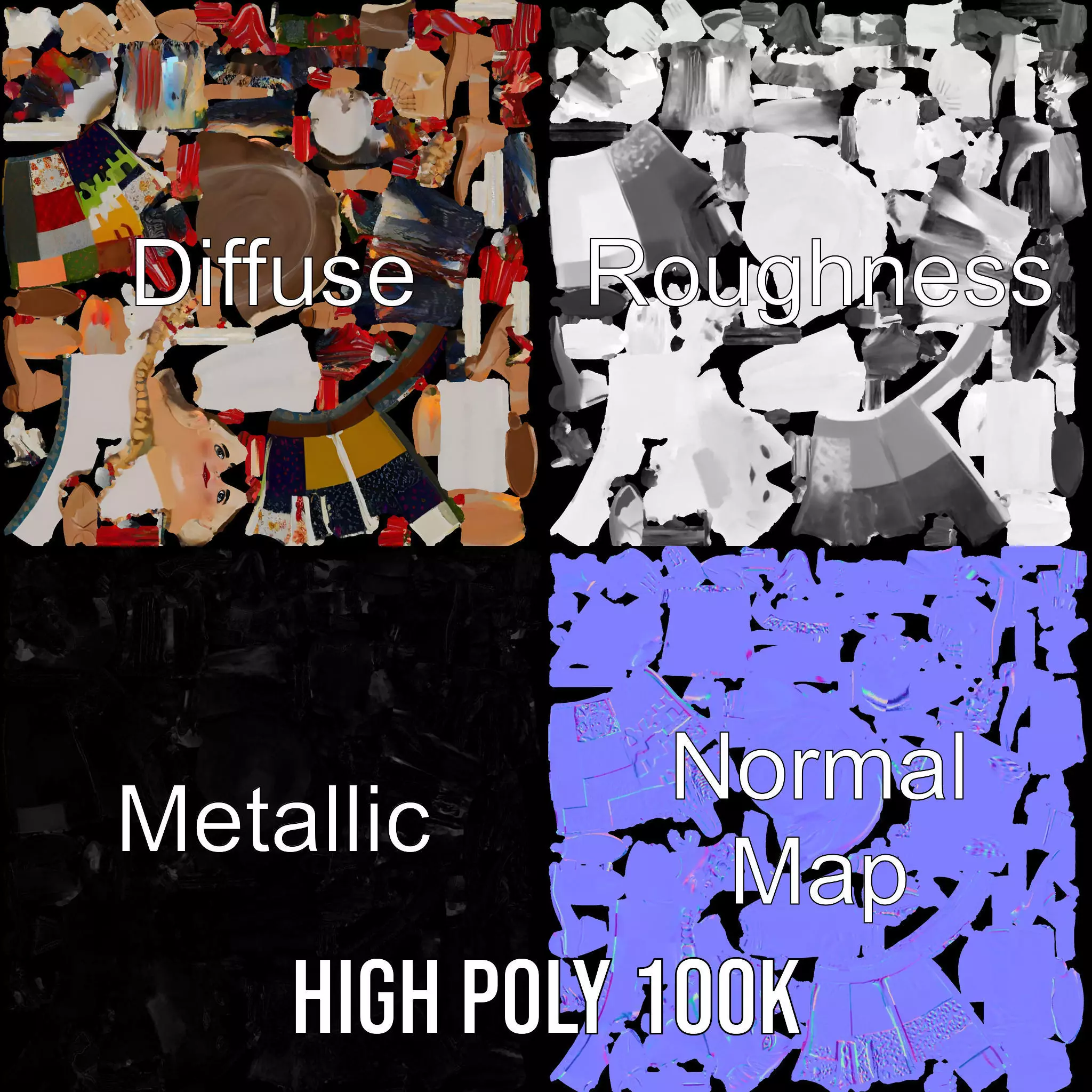 Patchwork Fashion Doll model pack Low-poly 3D model_3