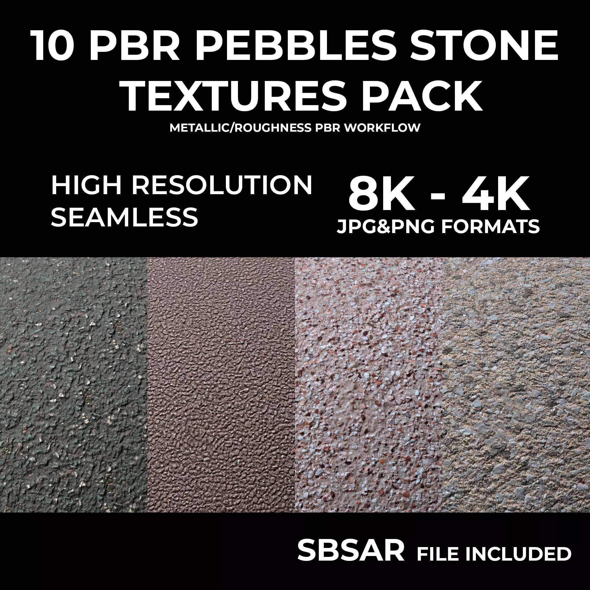 PEBBLES STONE PACK 10 PBR TEXTURES 8K 4K Texture_0