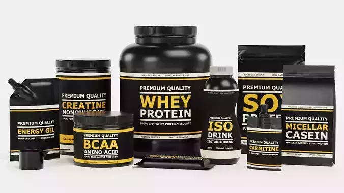 Sport Supplements Collection - Black Edition Low-poly 3D model 2