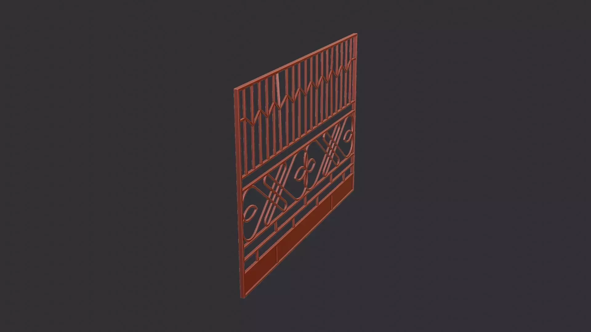 Khaki Metal Fence Panel with Ornate Lattice Low-poly 3D model_6