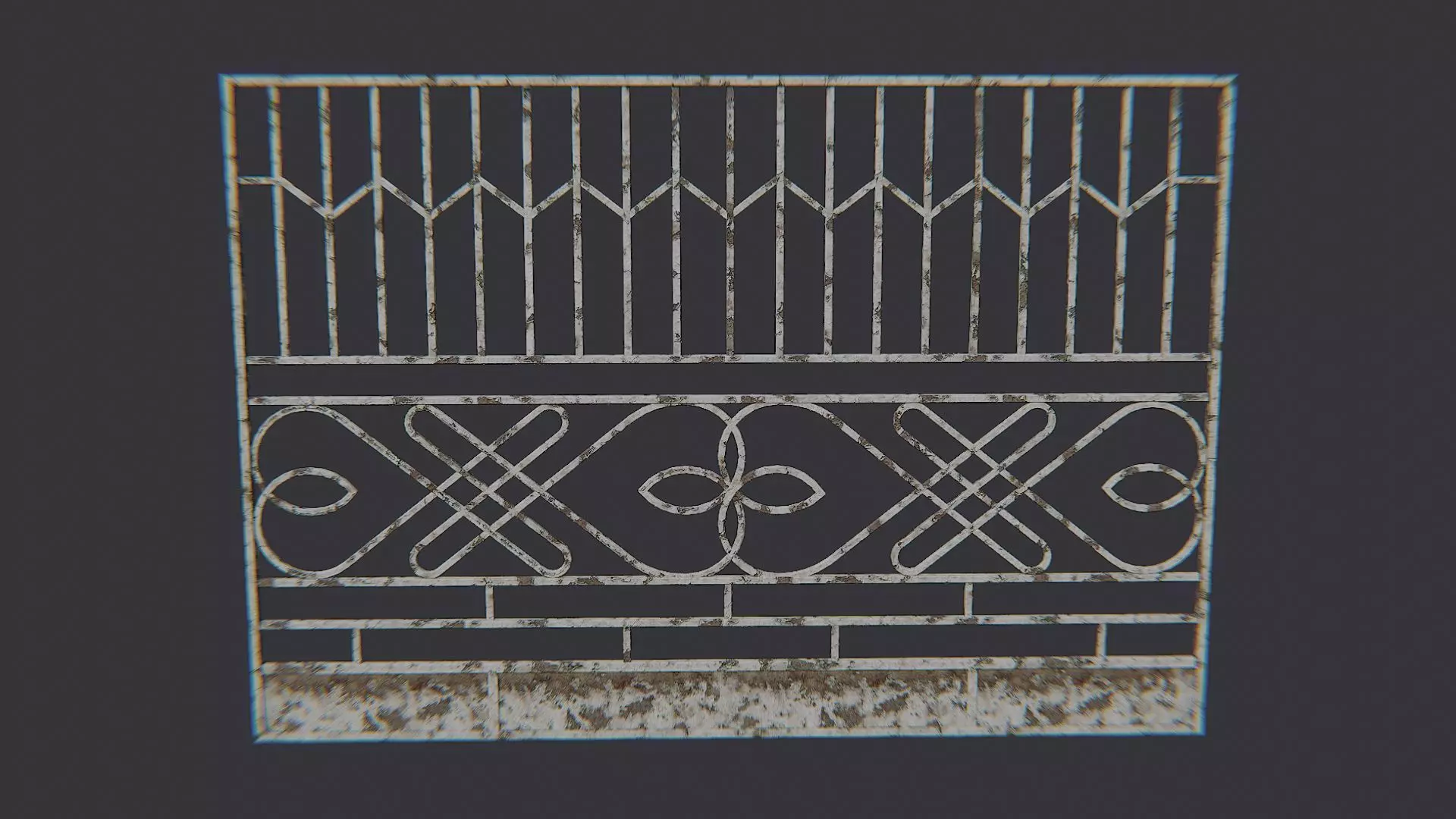Khaki Metal Fence Panel with Ornate Lattice Low-poly 3D model_2