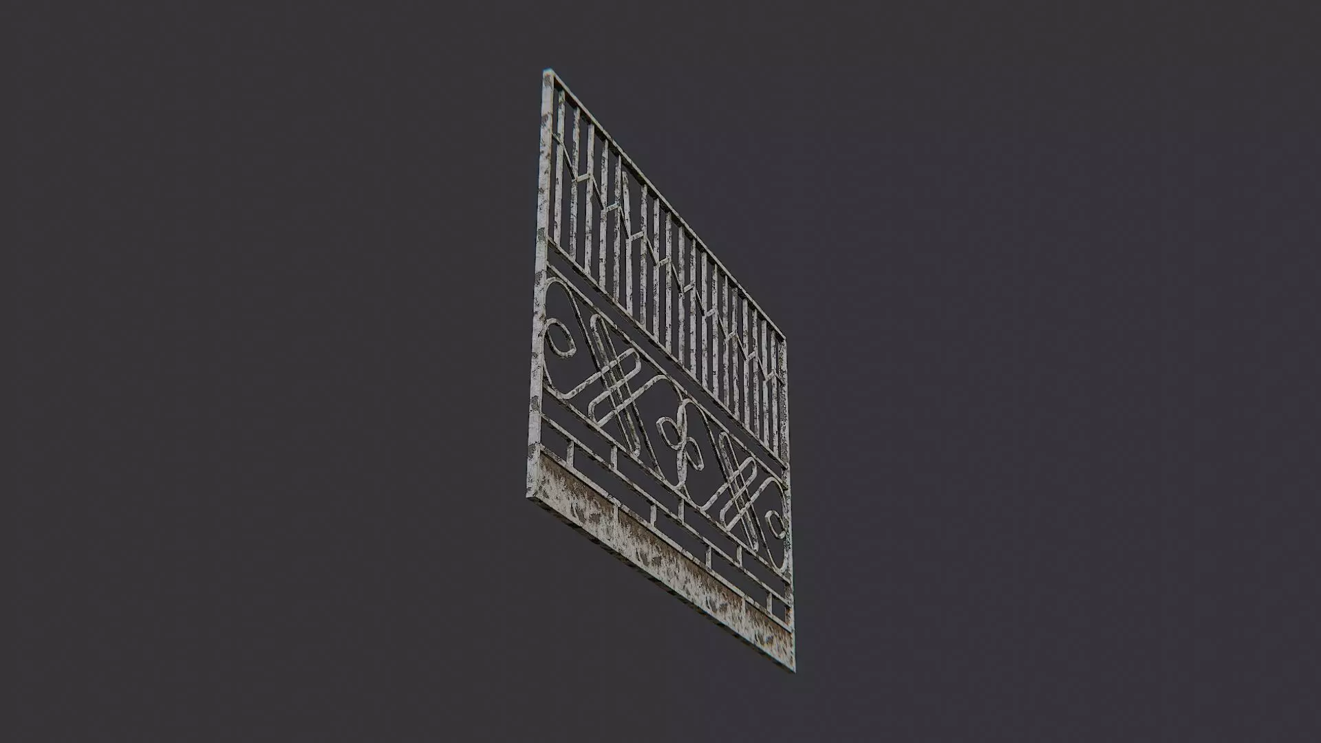 Khaki Metal Fence Panel with Ornate Lattice Low-poly 3D model_5