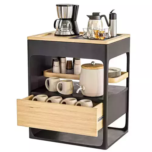 A table for dishes a teapot and coffee