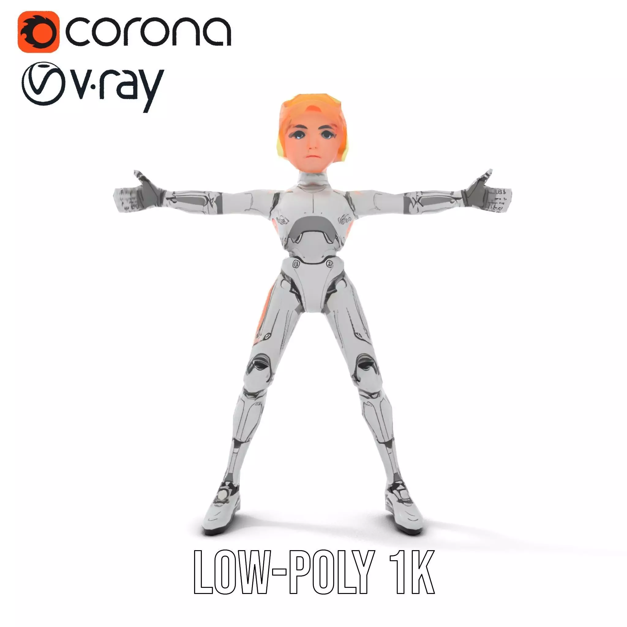 Futuristic Silver Robot model pack Low-poly 3D model_9