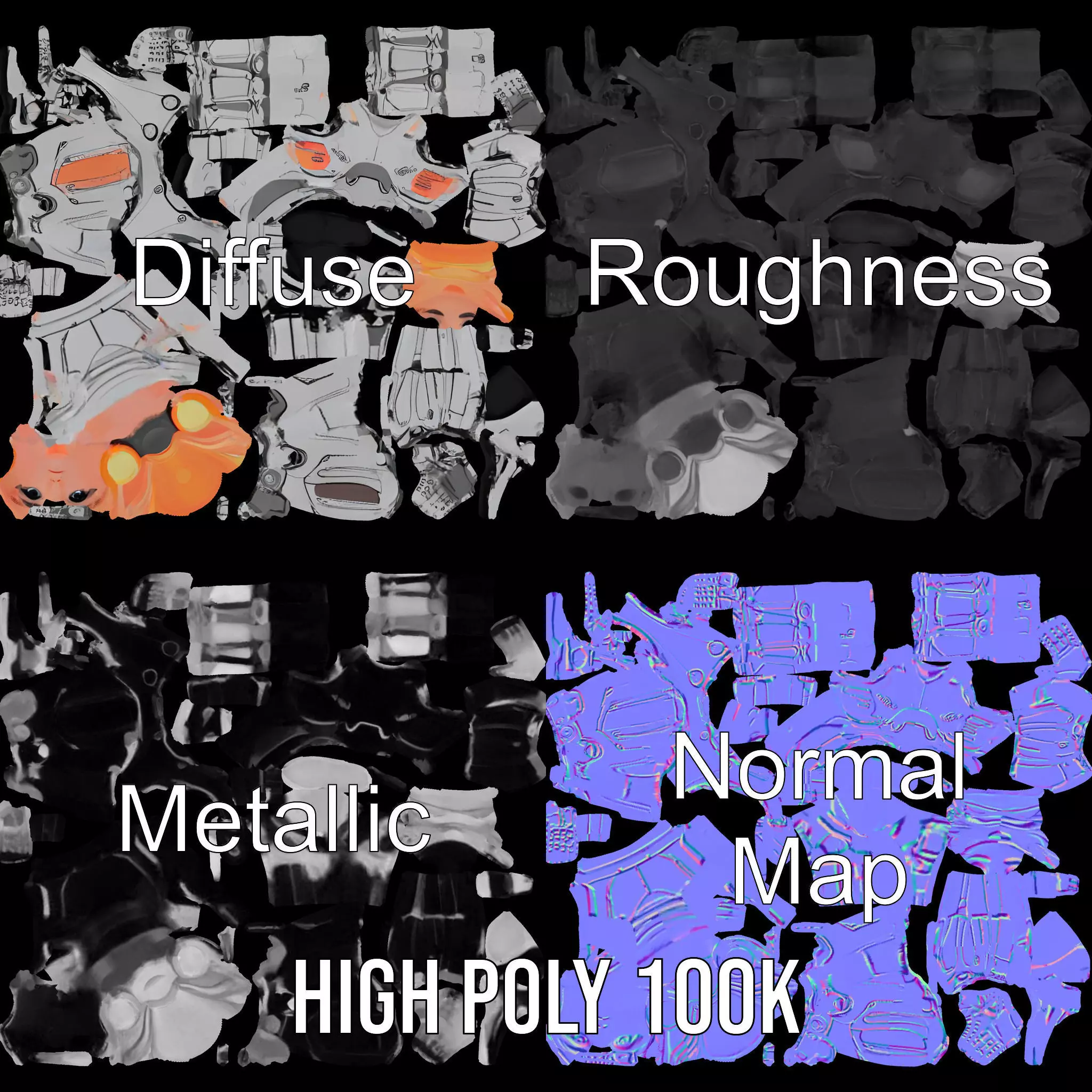 Futuristic Silver Robot model pack Low-poly 3D model_3