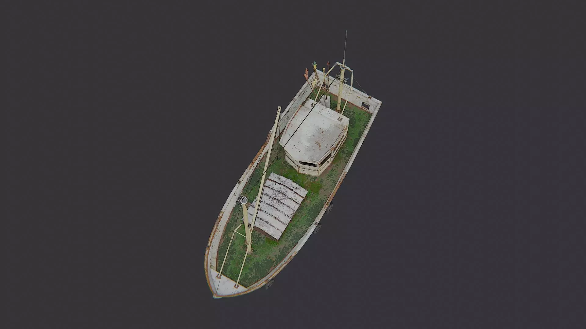 Classic wooden fishing boat with cabin Low-poly 3D model_4