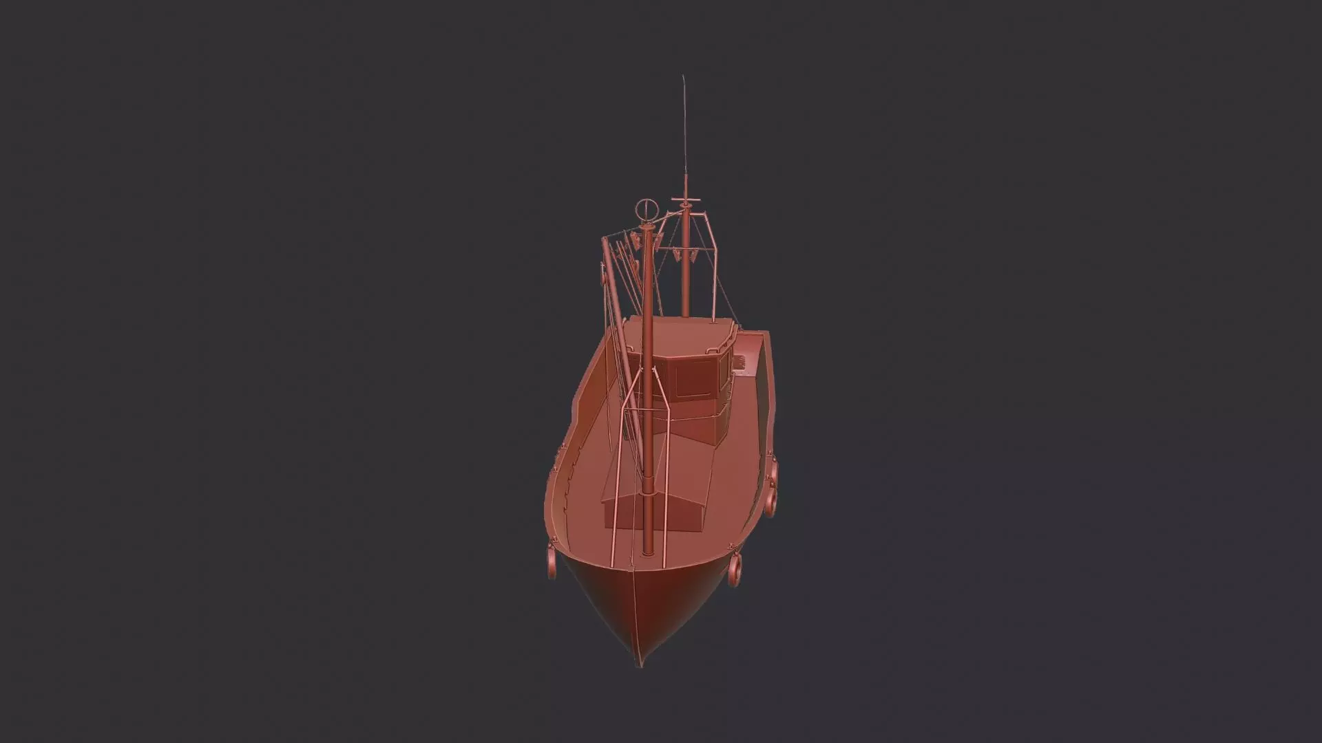 Classic wooden fishing boat with cabin Low-poly 3D model_6