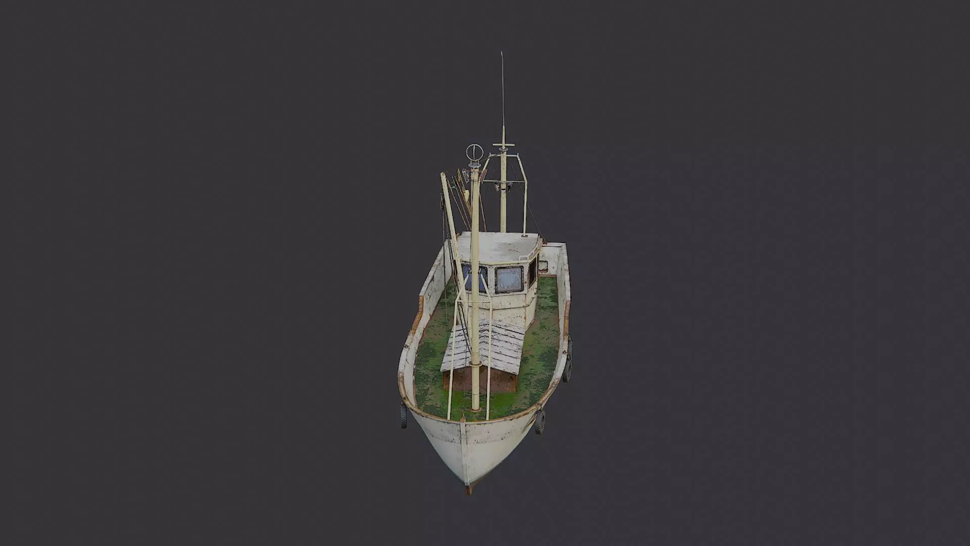 Classic wooden fishing boat with cabin Low-poly 3D model_0