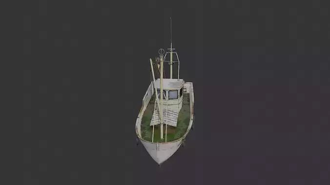 Classic wooden fishing boat with cabin Low-poly 3D model