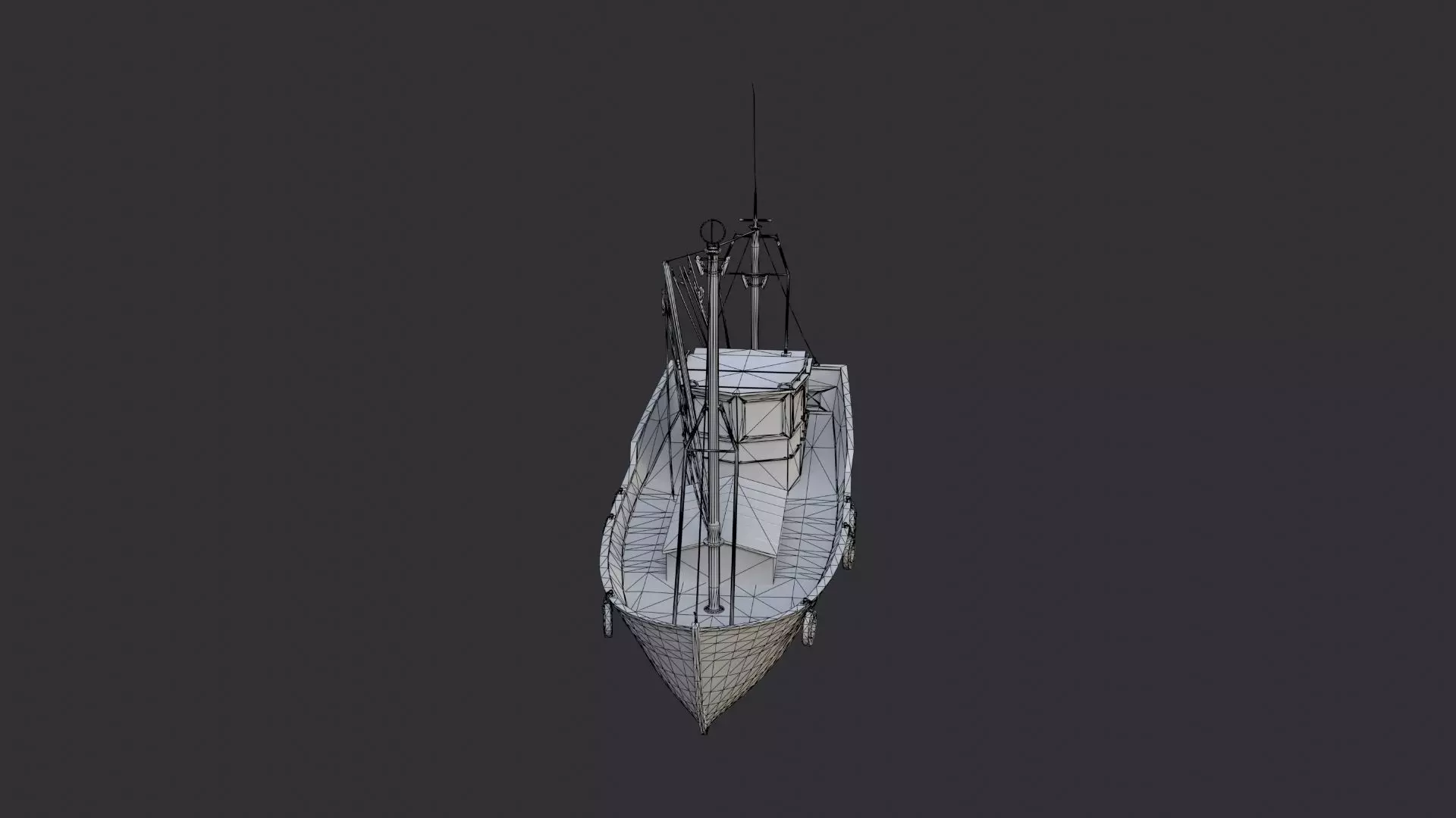 Classic wooden fishing boat with cabin Low-poly 3D model_7