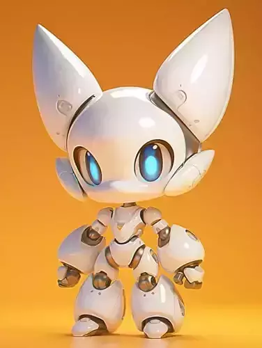 Cute Robotic Cat Adorable Lowpoly Companion Articulated Joints
