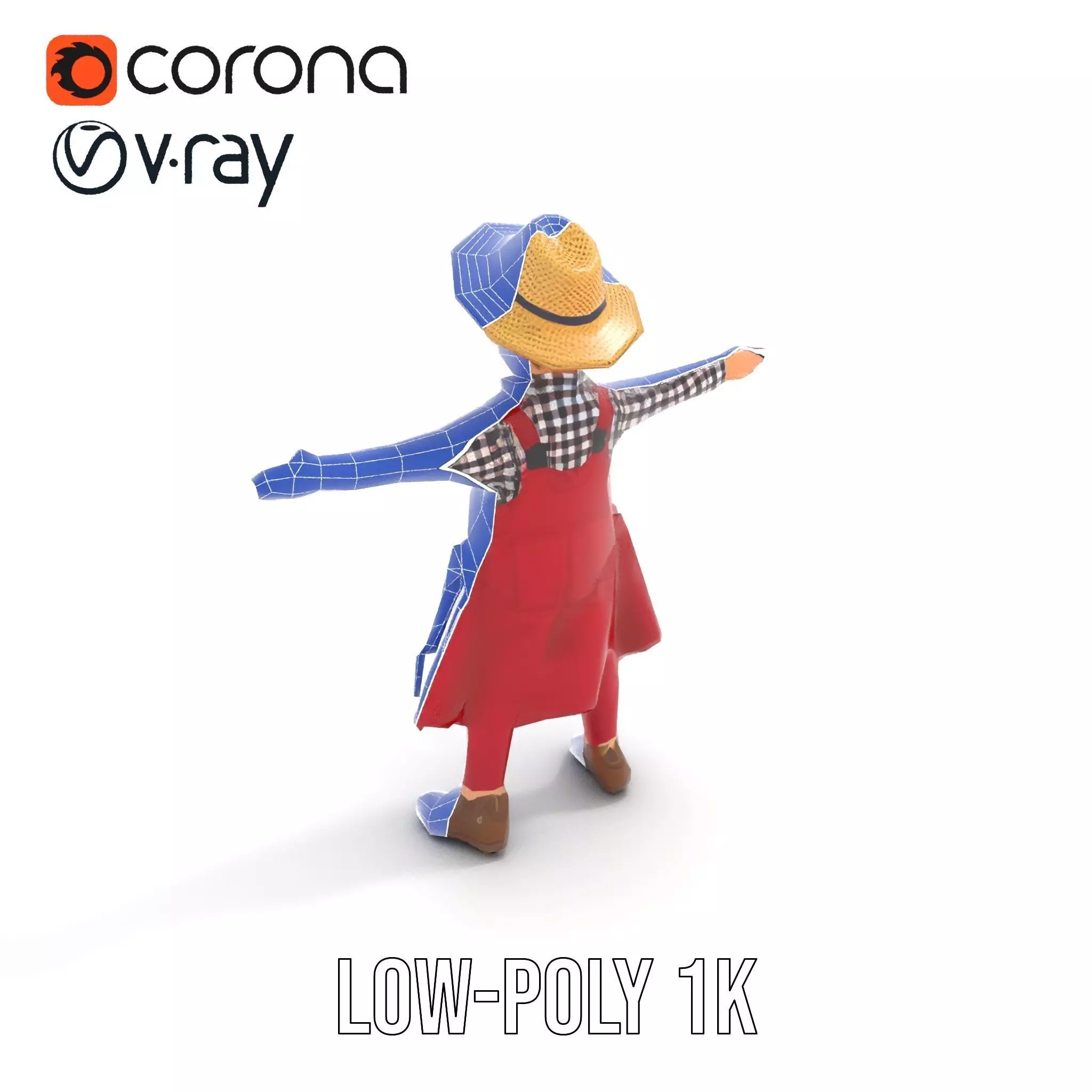 Red Overall Farmer Boy model pack Low-poly 3D model_13