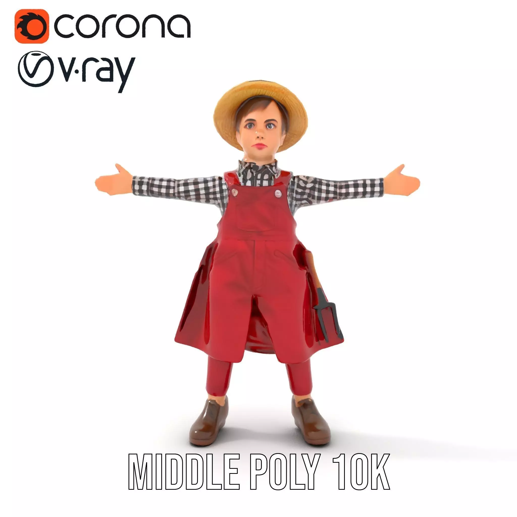 Red Overall Farmer Boy model pack Low-poly 3D model_5