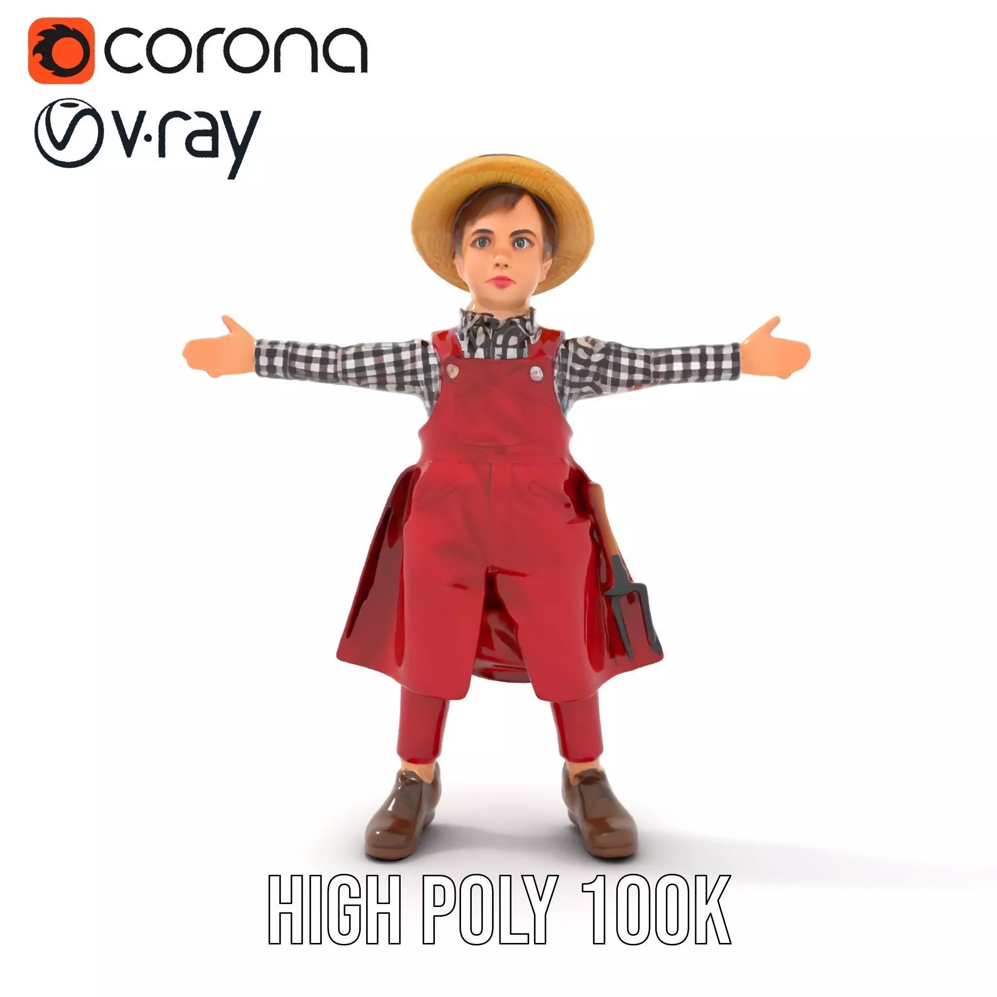 Red Overall Farmer Boy model pack Low-poly 3D model_20